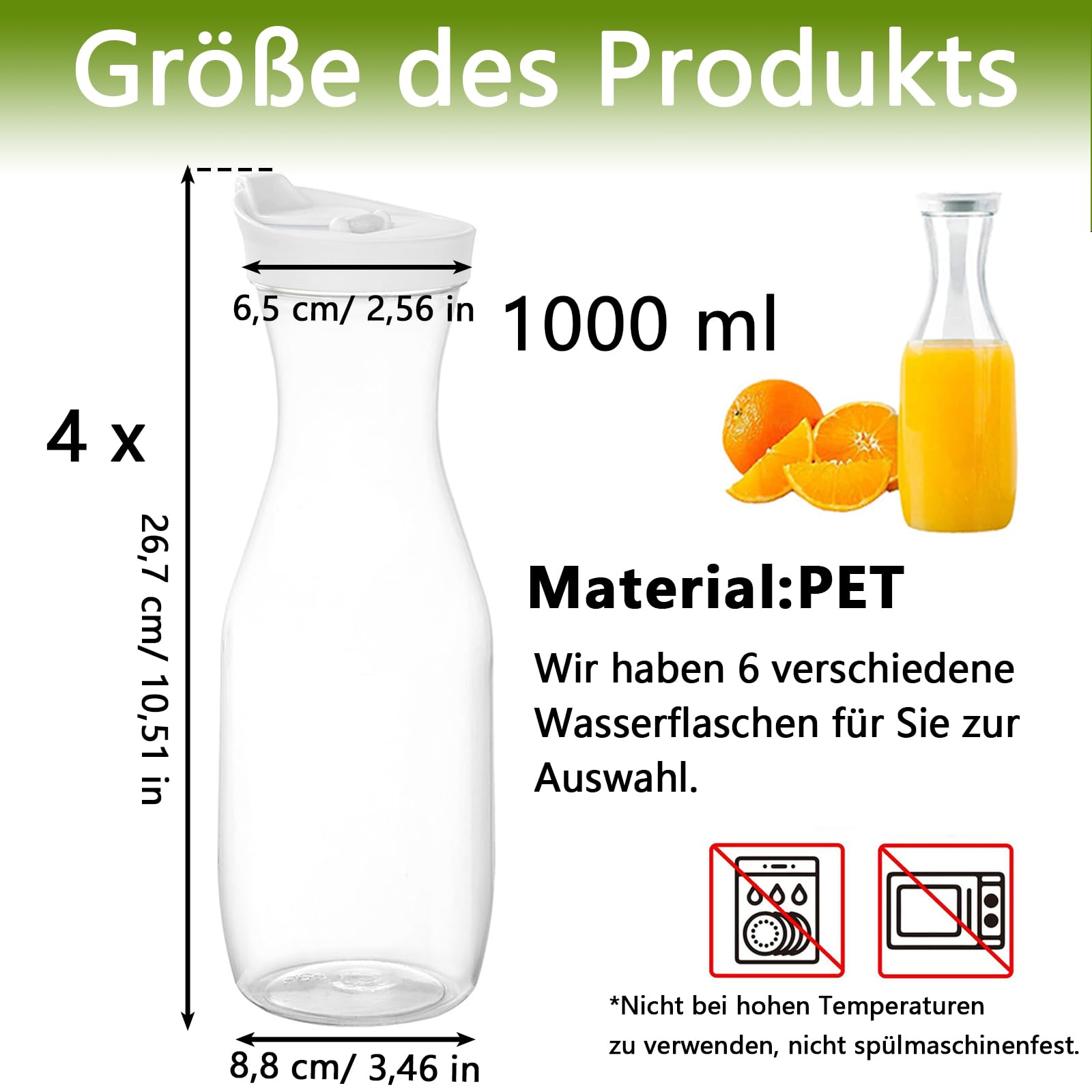 Brocche per Succhi, Caraffe per Acqua con Coperchio in Plastica da 1L, Limonata Caraffa per Acqua, Trasparente Succo Bottiglie, Brocche con Coperchio Ribaltabile, per Festa, Picnic