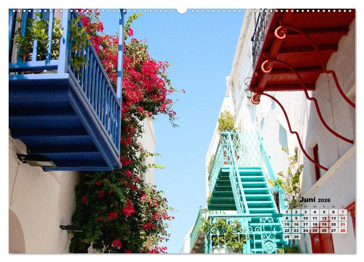 Liebenswertes Griechenland Amorgos und Mykonos (hochwertiger Premium Wandkalender 2026 DIN A2 quer), Kunstdruck in Hochglanz: Sehnsucht nach Griechenland (CALVENDO Orte)