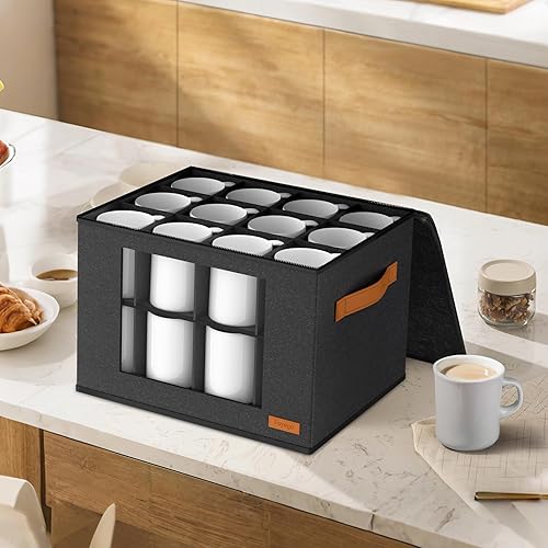 Miniatura 7 de Caja de almacenamiento de taza de café de 2 capas con divisores, organizador de almacenamiento de tazas de café con tapa y asas con cremallera,