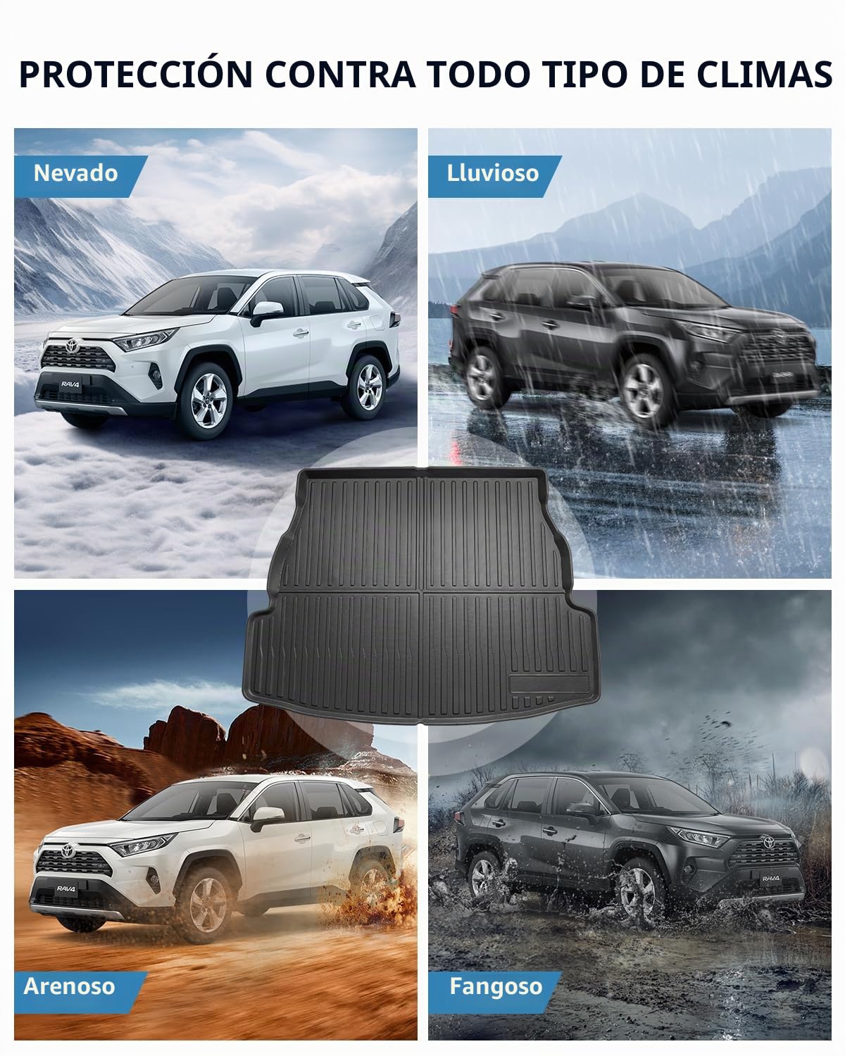 Alfombrillas Maletero para Toyota RAV4 XA50 2025 2024 2023 2022 2021 2020 2019, TPE Alfombras Maletero RAV4 Hybrid Original con Borde Elevado, Antideslizante e Impermeable Accesorios