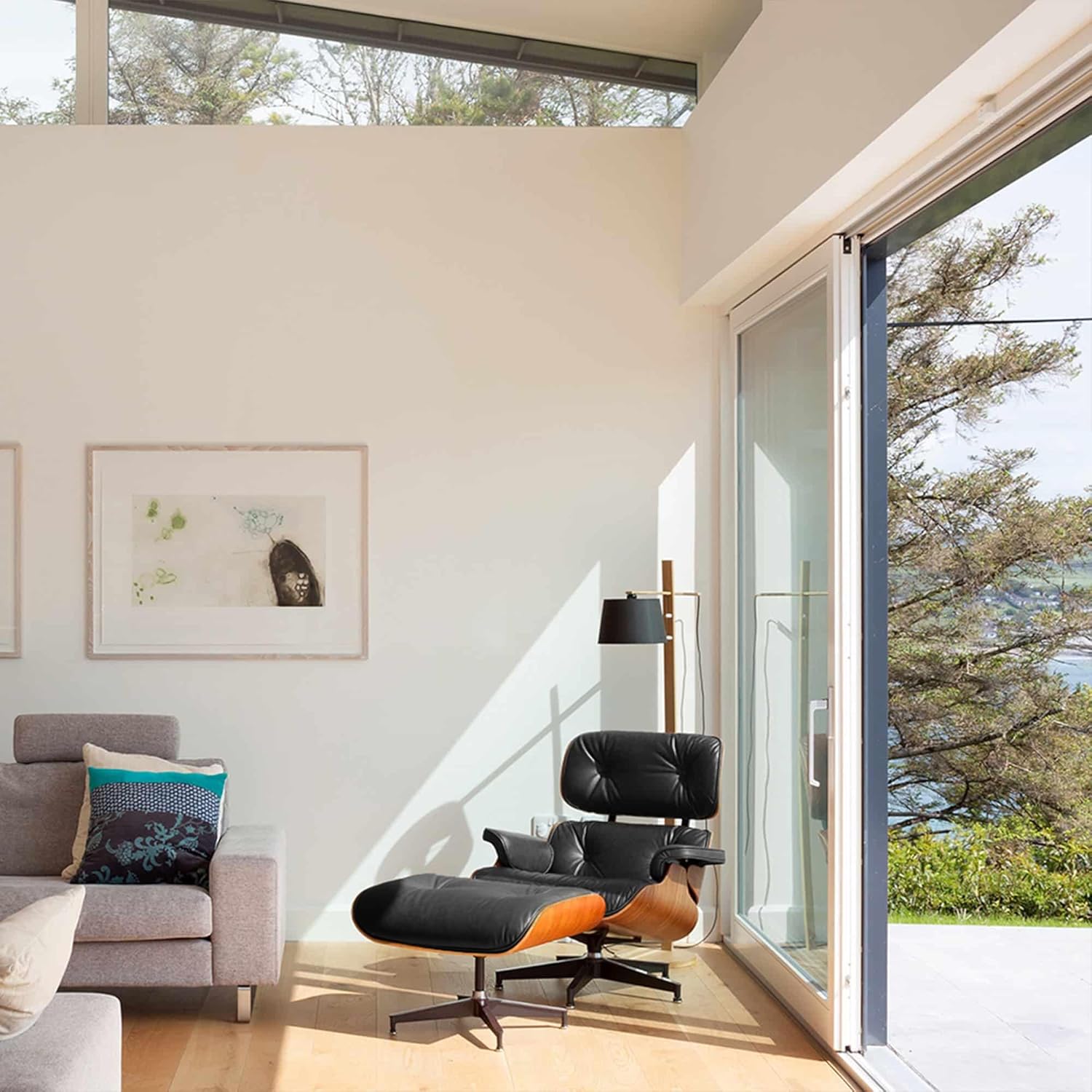 chaise lounge chair with ottoman palisander black genuine leather tall version