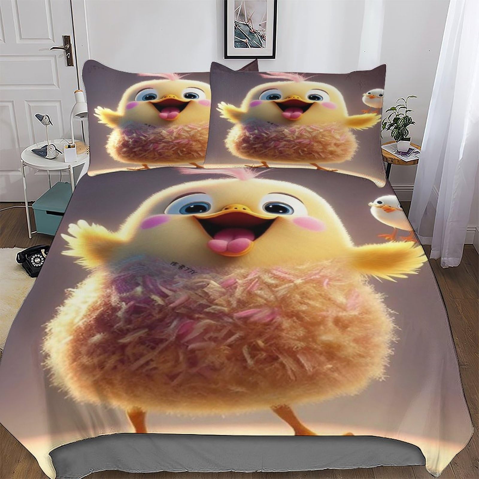 Housse de couette petit canard jaune literie douce anti-plis pour lit adulte et enfant