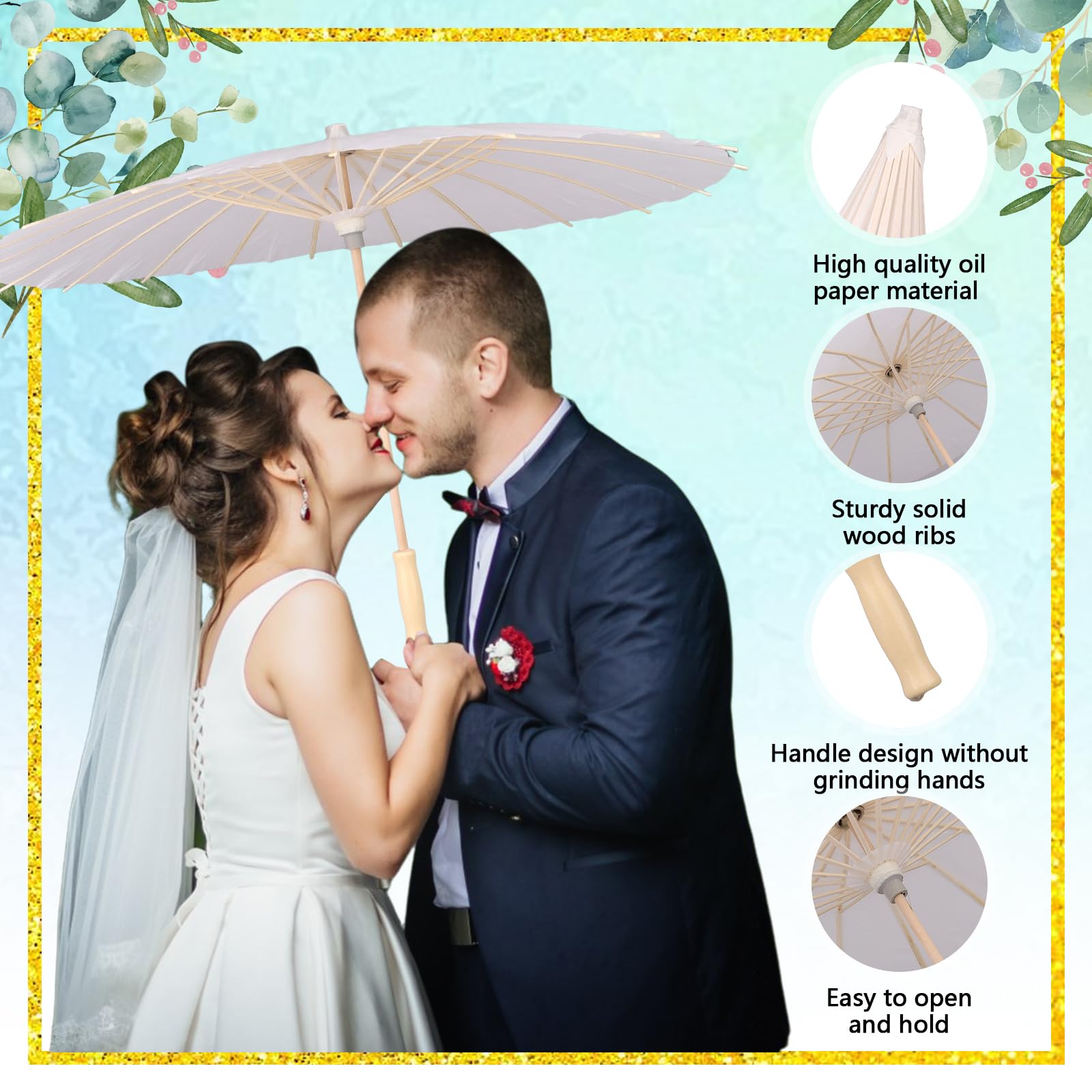 60cm Wedding Paper Parasol Umbrellas Set Thank You Cards White Drawstring Bag Favors Chinese Japanese Umbrella DIY Oiled Paper Painting Parasol for Photography Props Bridal Decor