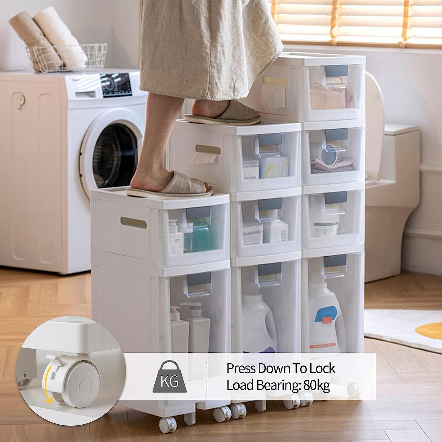 Mueble de baño de 8.3 pulgadas (ancho), organizador de baño, mueble para Papel higiénico, Ideal para cocina, Sala de estar, habitación Infantil o rincón de oficina (blan