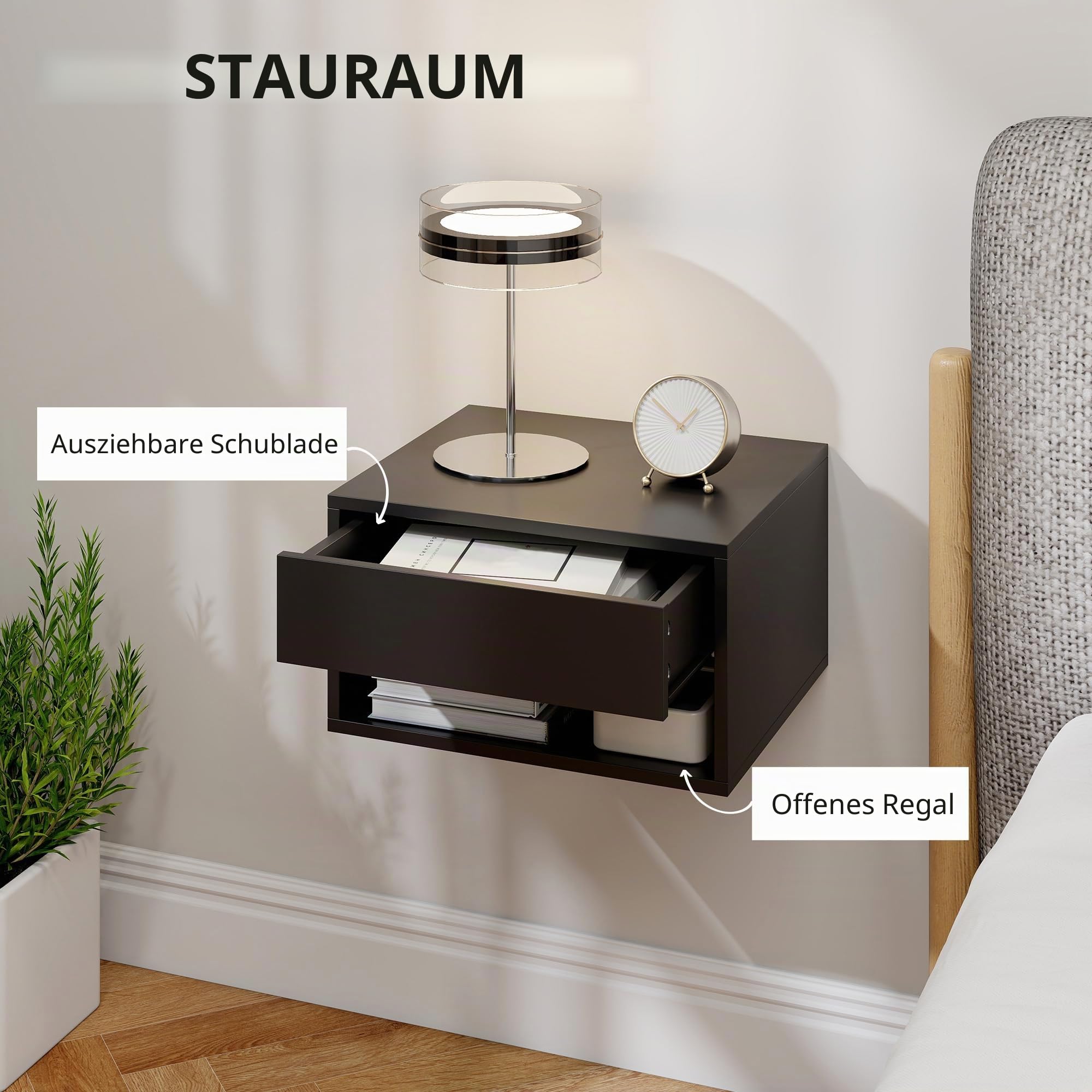 HOMCOM Schwebende Nachttische Set von 2, Schwarz