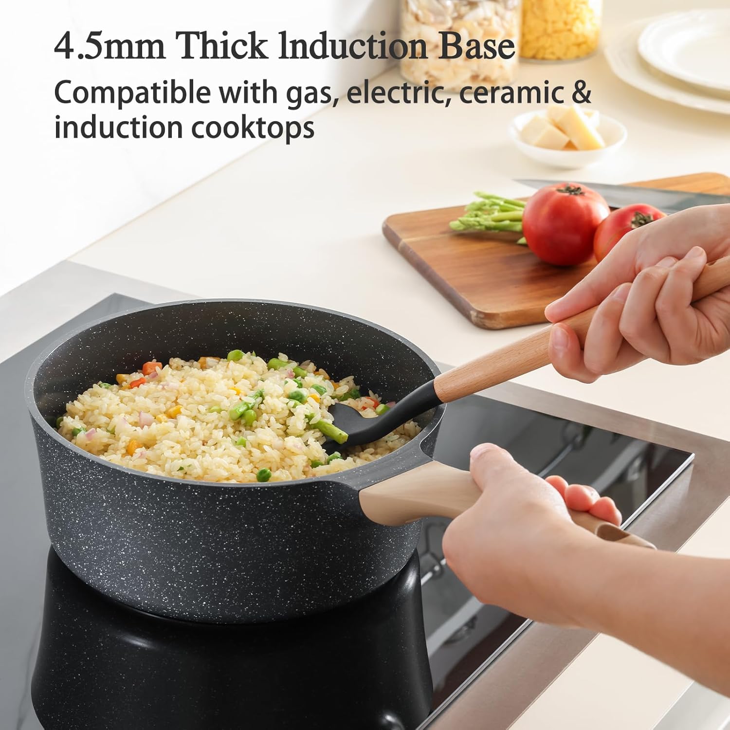 Nonstick Saucepan with Lid, 2 Quart German Greblon Ceramic Sauce Pan, Non Toxic Sauce Pot with Cover for Multipurpose Use, PTFE, PFOA & PFAS Free, Induction Compatible. - Image 3