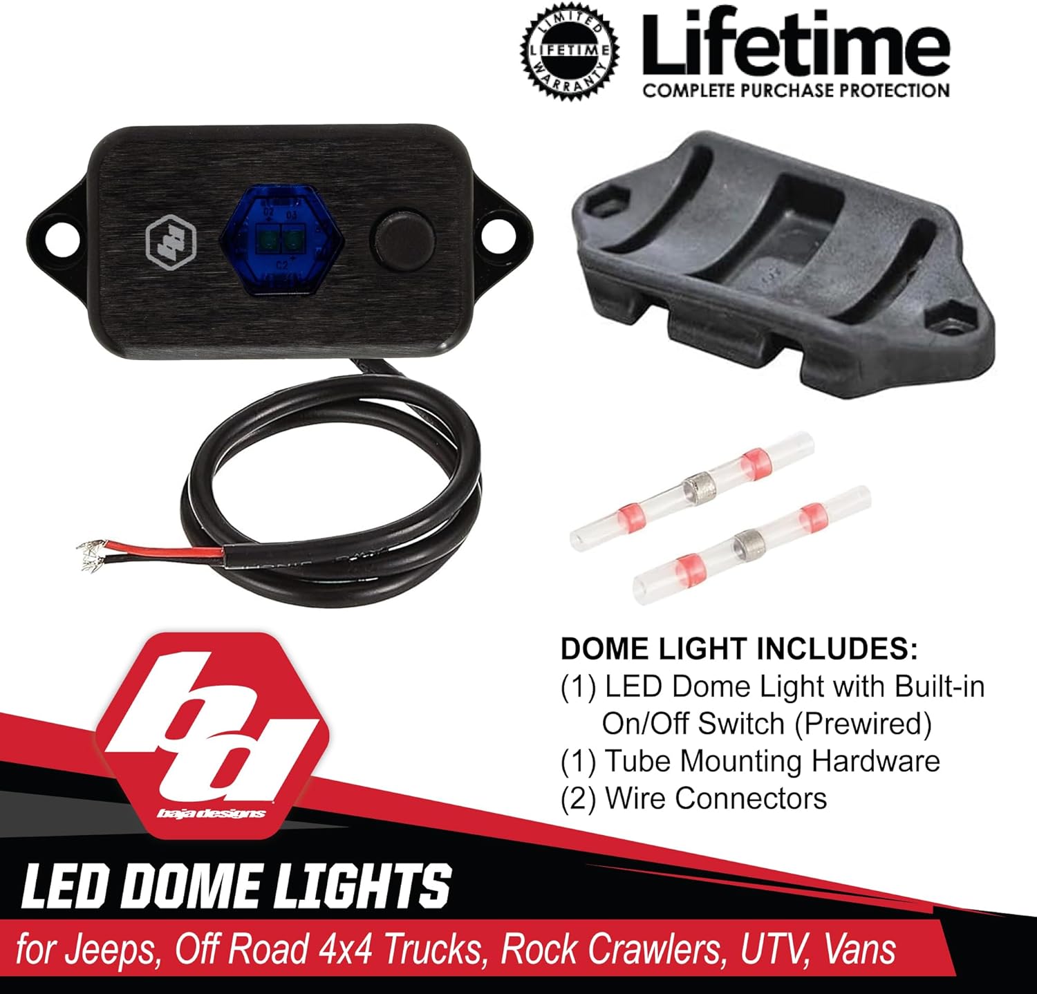 Baja Designs LED Dome Light with Switch - Universal 12V Utility Light, 400 Lumens, 180 Degree Optic, Blue Lens