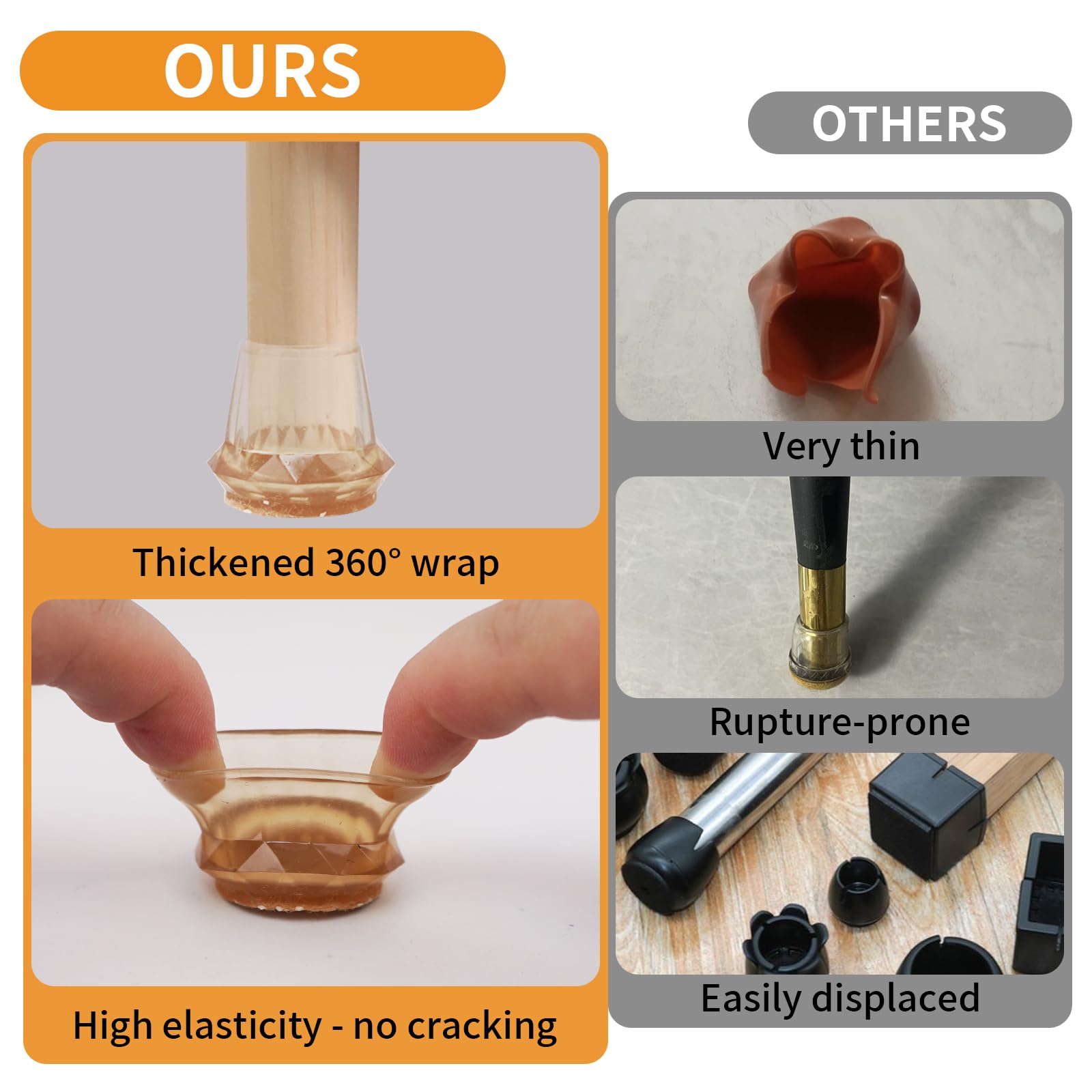 Vookkp 24Pcs 13-22mm Chair Leg Floor Protectors Cap, Brown Furniture Pads, Silicone Chair Leg Caps with Felt Pads - Image 2