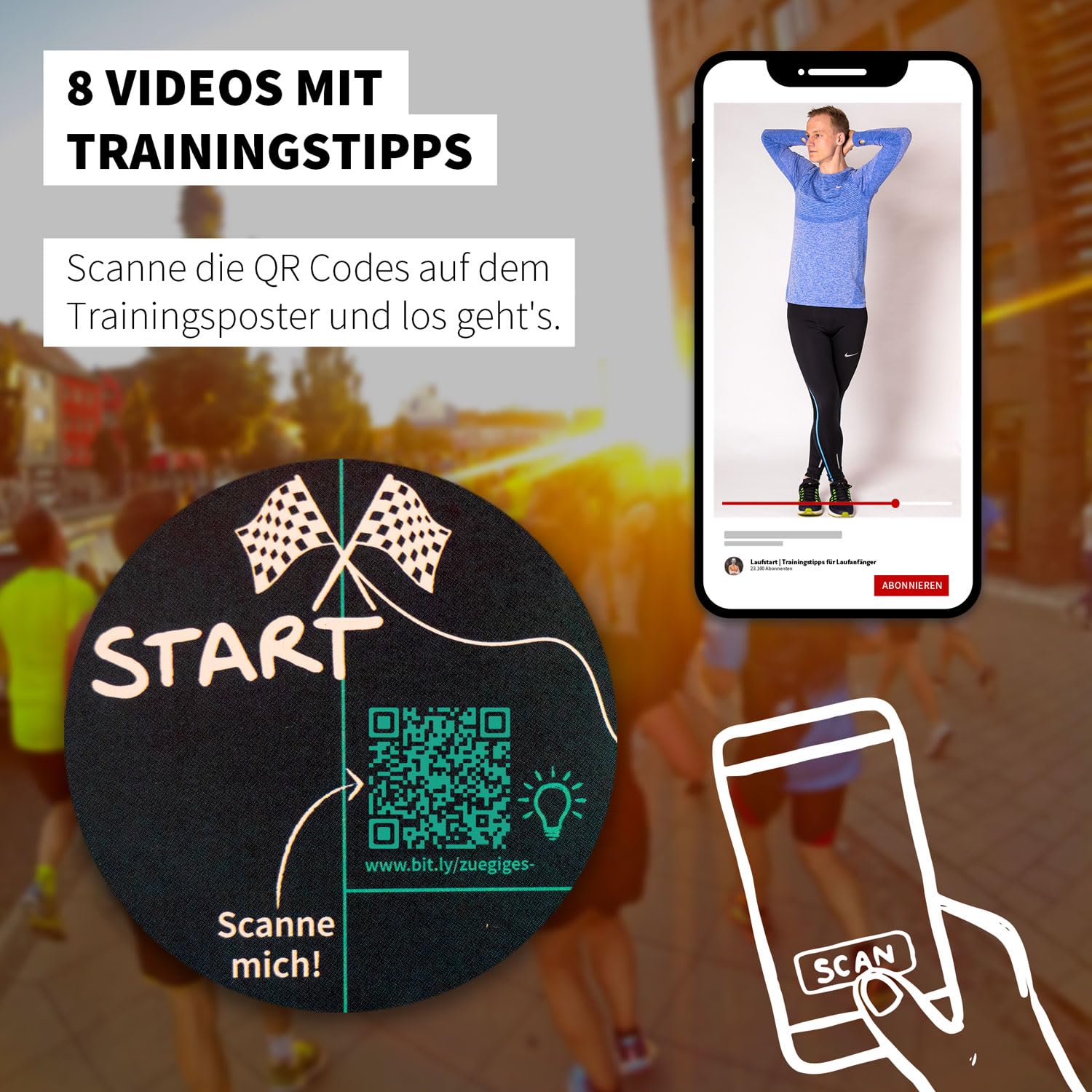 runnersflow Trainingsplan zum Joggen für Anfänger - 30 Min. Jogging in 8 Wochen - DIN A2 Poster deutsch - Trainingsposter zum Fit Werden & Abnehmen - Gym Training
