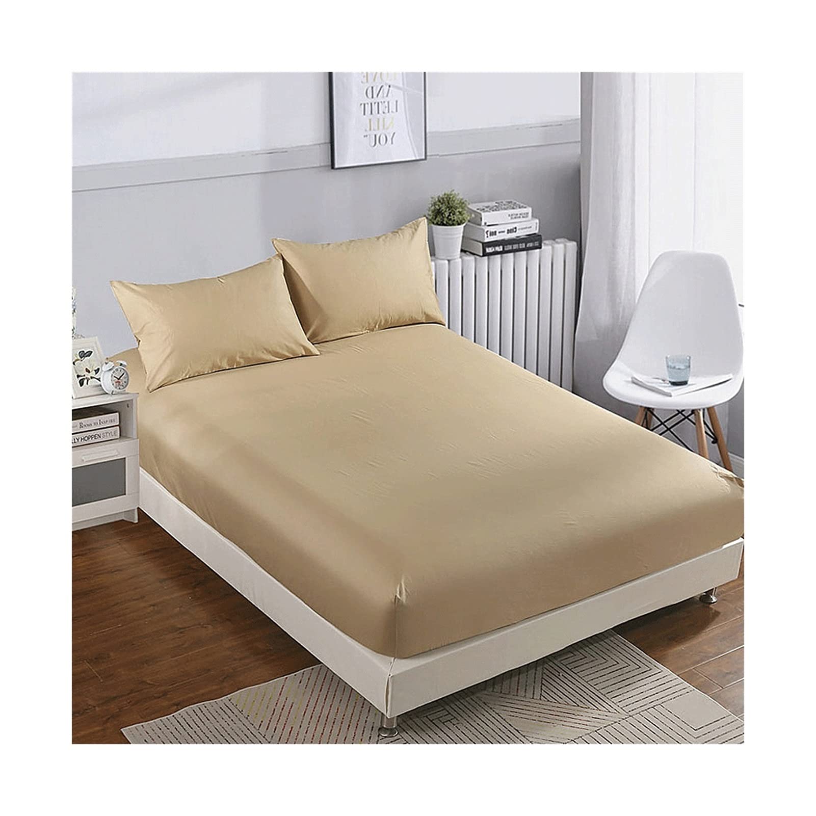 Drap de lit 1 Place ou 2 Personnes Gold 200x220cm en Pur Coton Doux Résistant
