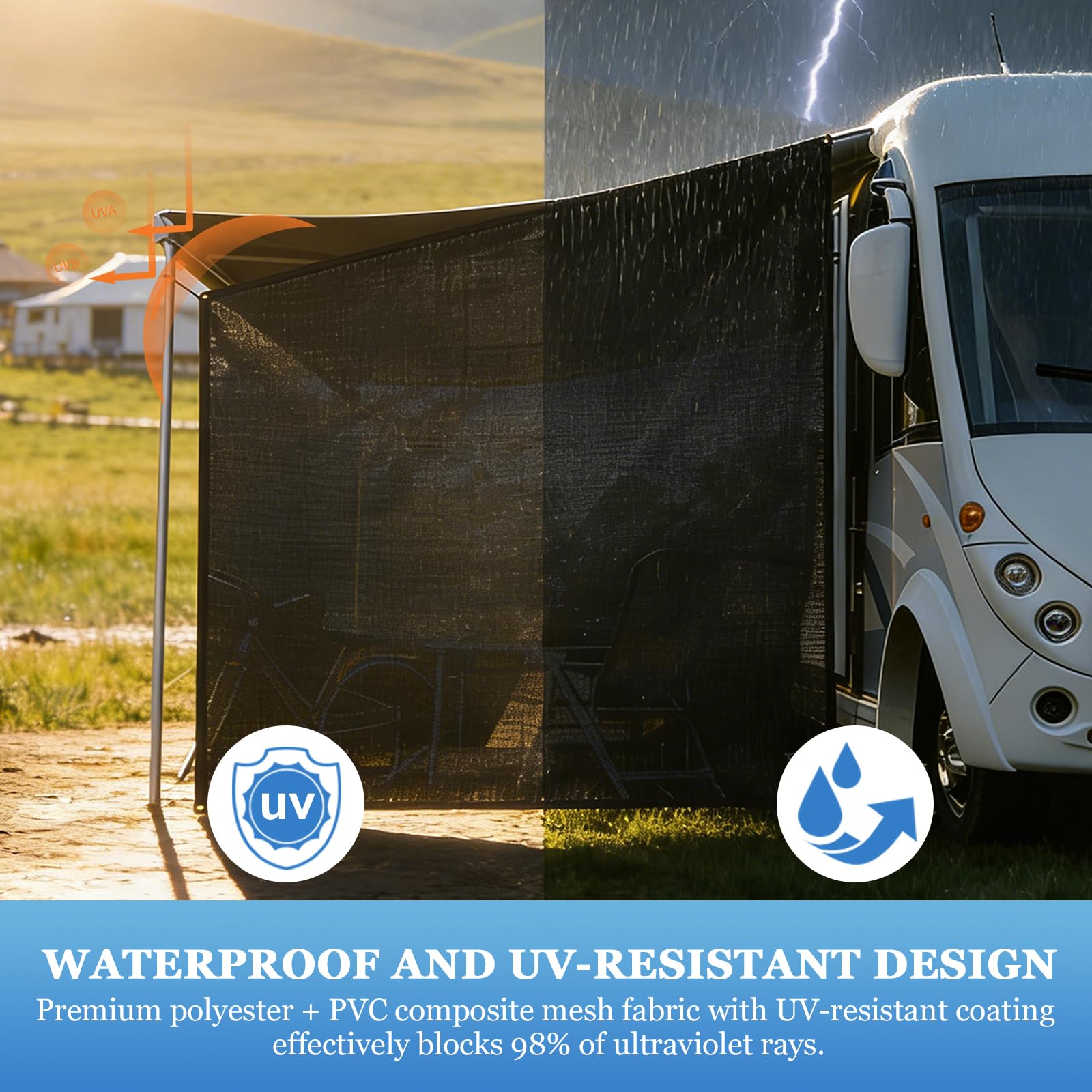 Tendalino Camper 2.1 x 2.5 m Impermeabile Resistente al Sole con Pareti e Accessori