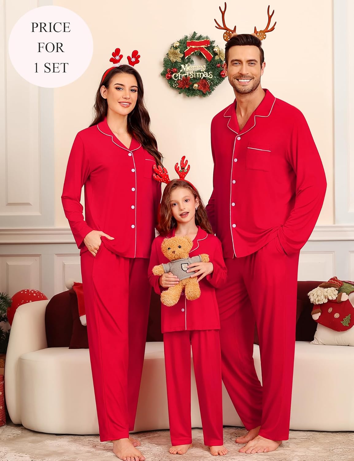 SWOMOG Family Christmas Pajamas Set Party Holiday Sleepwear Long Sleeve Button-Down Loungewear Set