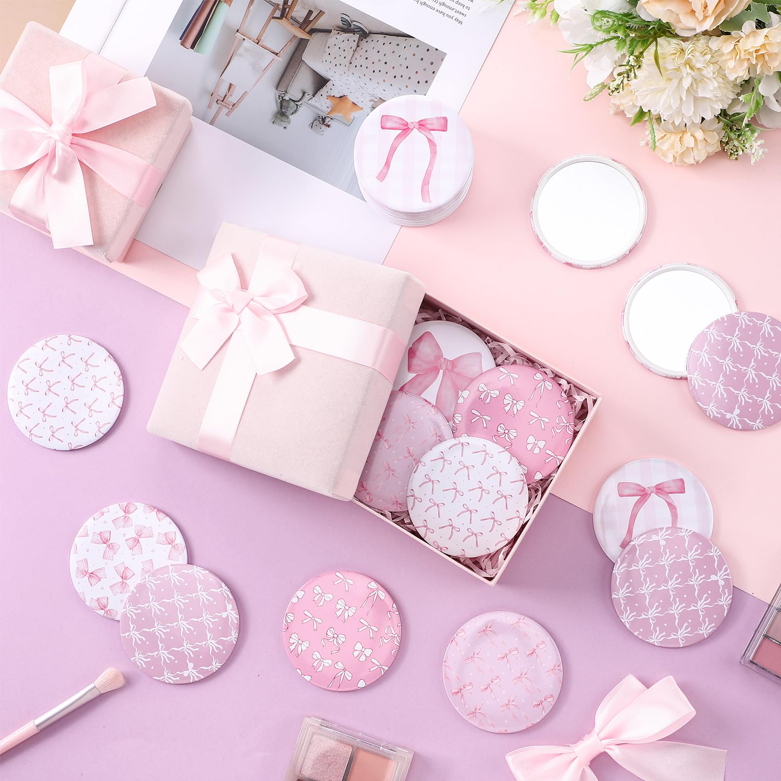 48 Mini-Spiegel Mit Rosa Schleife & Bibelversen – Süße Inspiration Für Handtasche, Geschenk Für Frauen