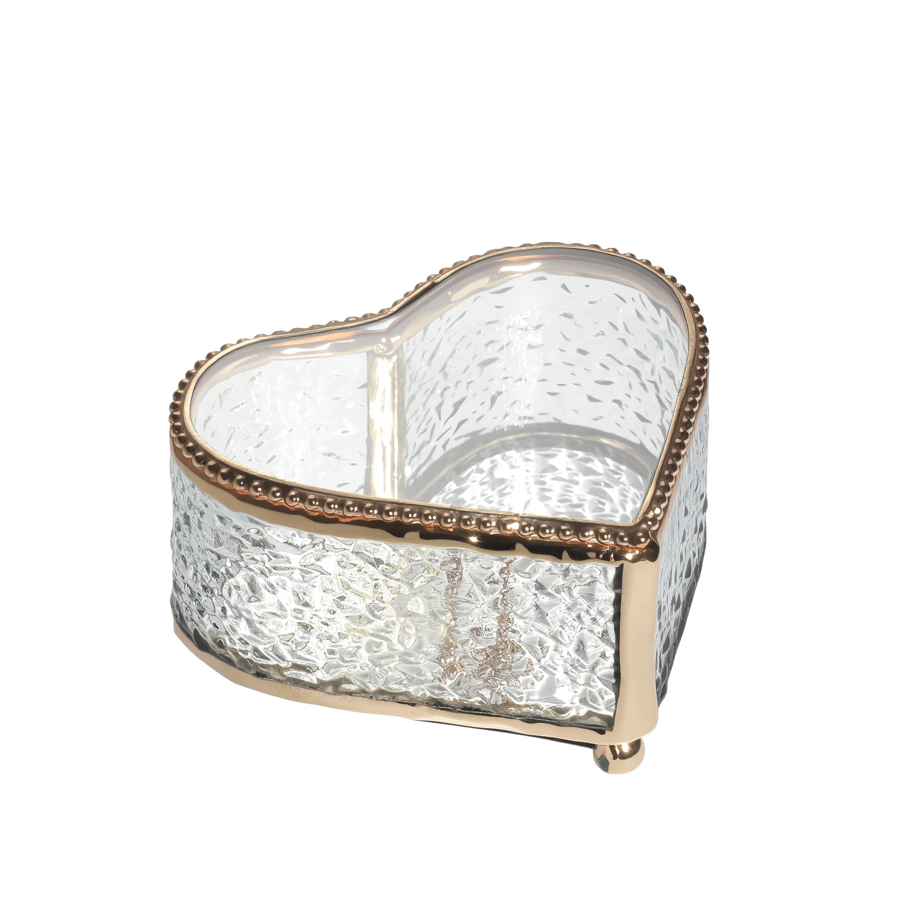 Joyero de cristal de diamante en forma de corazón, 4 x 3.6 x 2.1 pulgadas, caja de recuerdo, puede almacenar anillos, accesorios, etc. (dorado)