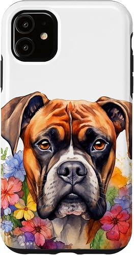 Miniatura 1 de Funda con diseño de arte para iPhone 11 Boxer Dog Lovers Flowers Dog
