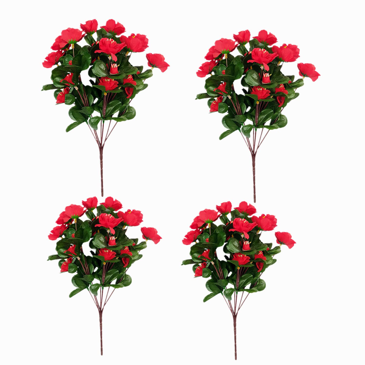 Bo Wawa Deep Red 4 Bunches Of Beautiful Diy High-Imitation Artificial Azaleas Flower Decorative Silk Flower Home Outdoor Decoration (Deep Red)