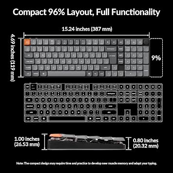 Keychron K17 Max Custom Mechanical Keyboard, Programmable Knob Ultra-Slim 96% Layout, Bluetooth/2.4 GHz/Wired with White Backlight Low-Profile Gateron Brown Switch for Mac Windows Linux - UK Layout