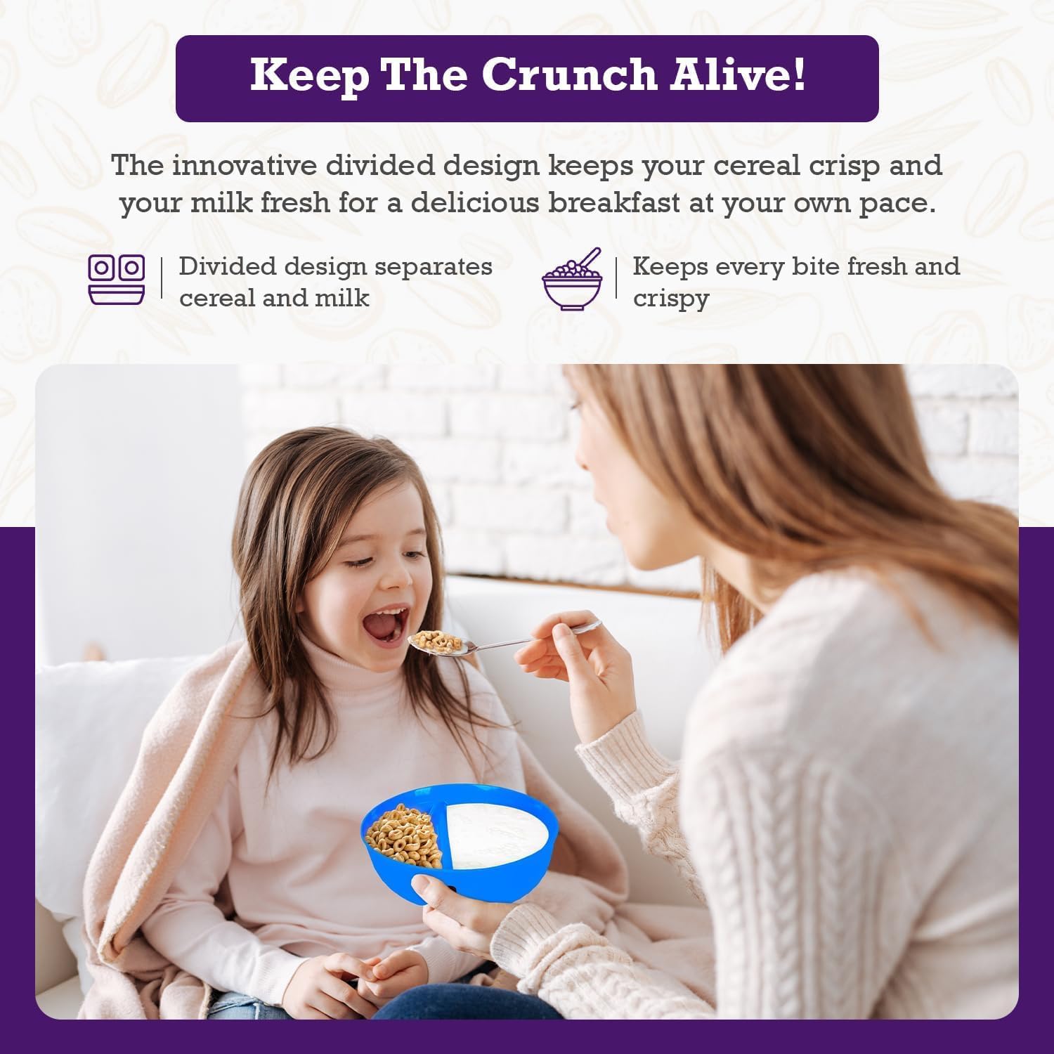 6 Pack - Just Crunch Anti-Soggy Cereal Bowl - Keeps Cereal Fresh & Crunchy | BPA Free | Microwave Safe | Ice Cream & Topping, Yogurt & Berries, Fries & Ketchup and More – White