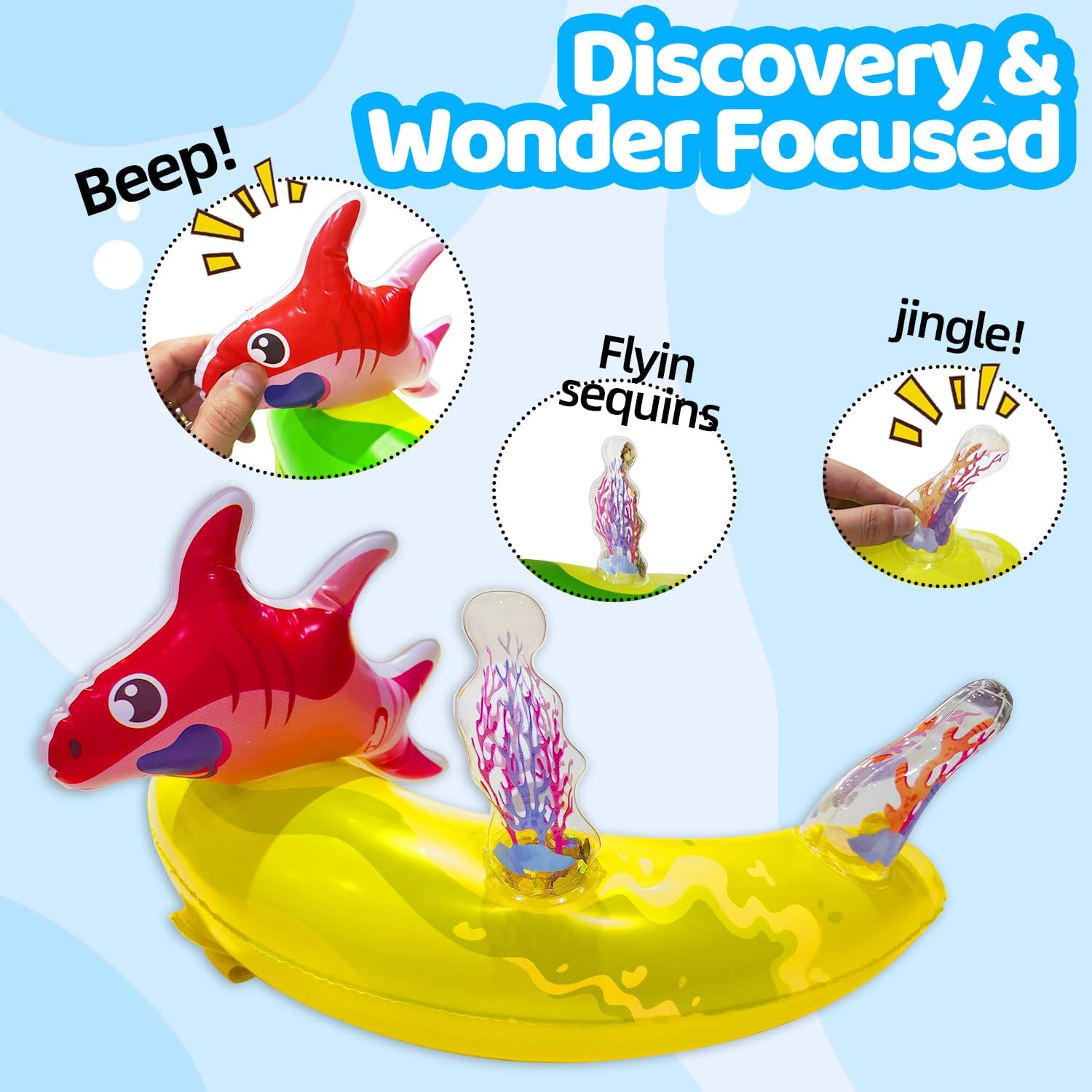 Inflatable Baby Pool Float with UPF50+ Sun Protection Canopy, Adjustable Safety Seat & Interactive Toy Play Console - Includes Ocean Animal Toys for Infants & Toddlers 3-36 Months