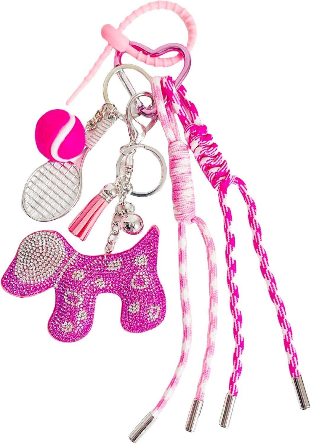 QTMY Cute Sparkling Rheinstone Puppy Dog Rope Braided Keychain Bag Charms for Handbag Purse Backpack Accessories for Bogg Bag,665