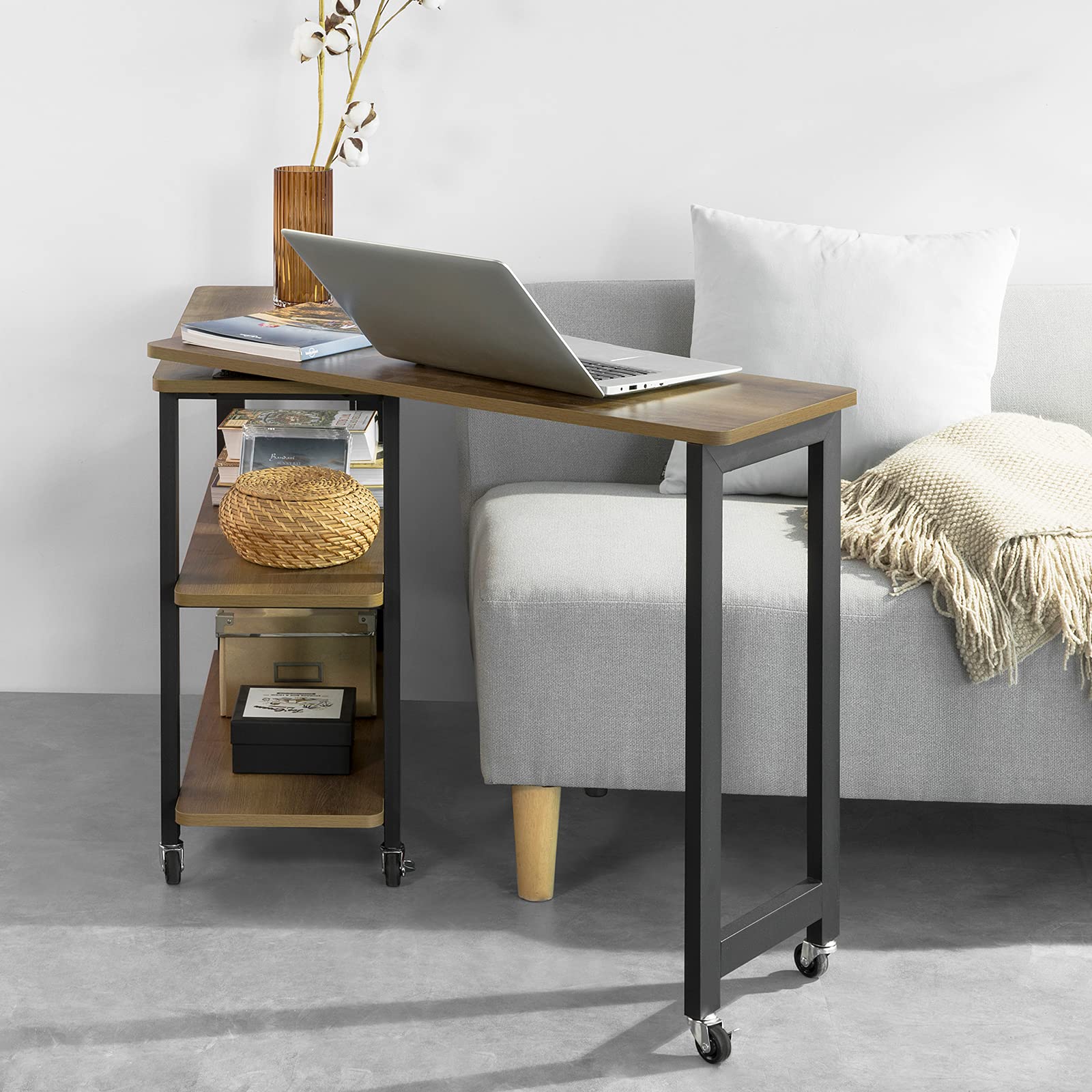 SoBuy Consoletafel - Bijzettafel met 3 Opbergplanken - smal industriële