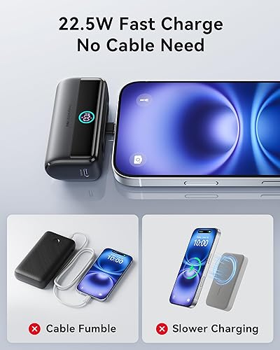 Miniatura 3 de INIU Mini cargador portátil, banco de energía de 5500 mAh con conector USB-C integrado, 22.5 W PD carga rápida USB C de entrada y salida de batería,