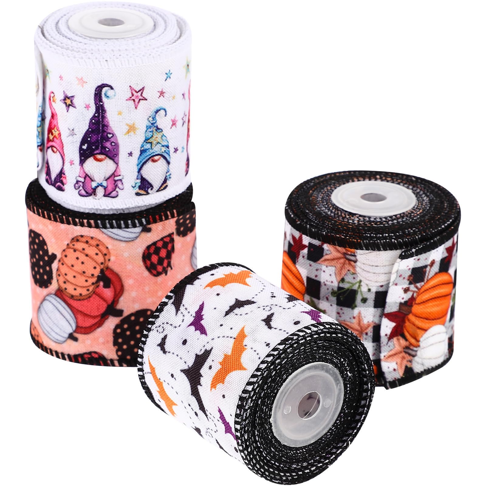 SOLUSTRE 16 Rouleaux Ruban D'halloween Soi-même 63mm Bord en Fil de Fer, Ruban Décoratif en Polyester Imitation Lin pour Décoration de Boutique ou Maison