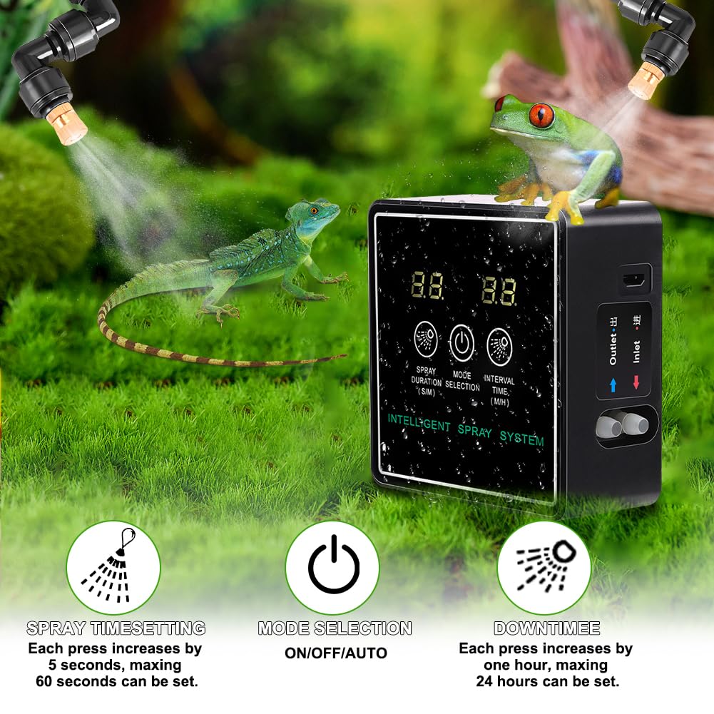 Terrarium Sproeisysteem – Intelligent – Met Timer – 360° Sproeiers – Voor Reptielen En Planten – 5m Slang – Zwart