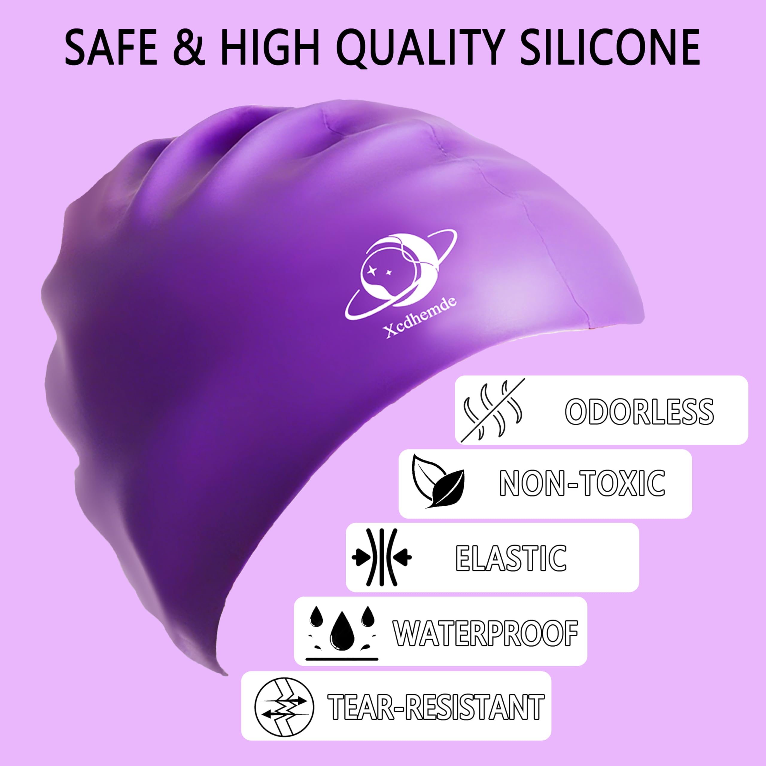 Czepek Kąpielowy Dzieci, Czepek Pływacki Dzieci Silikonowy, Miękki, Elastyczny i Wygodny, Wodoszczelny, Swimming Cap, Odpowiednie dla Chłopców, Dziewcząt i Nastolatków - Fioletowy | Wodoszczelny czepek pływacki, antypoślizgowy czepek kąpielowy, wygodny cz