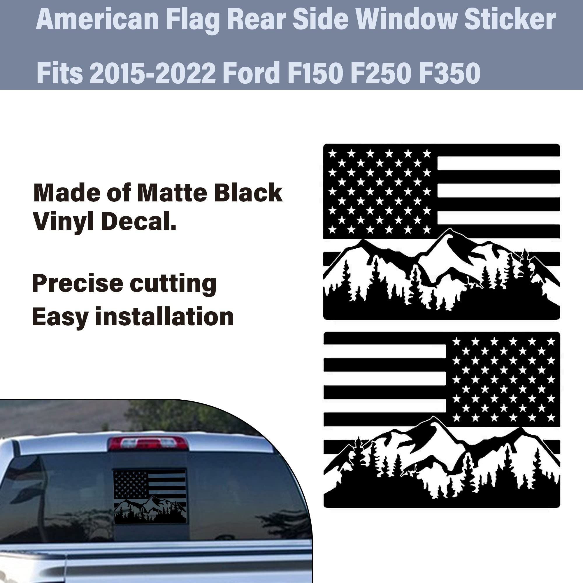 BocaDecals American Flag Rear Window Decal - Carbon Fiber Black - Fits Ford F150, F250, F350 (2015-2022) - View #2