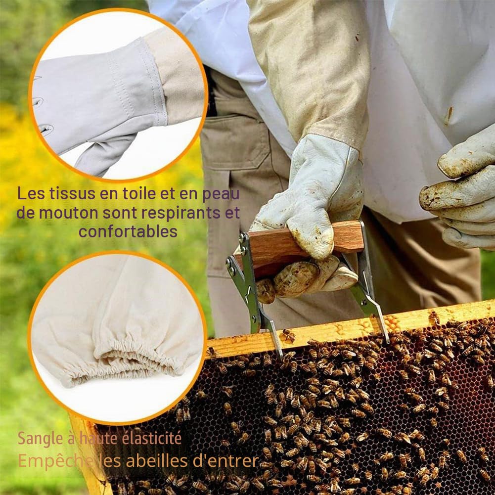 Costume D'apiculture Professionnelle avec Gants, Combinaison D'apiculteur, Gants D'apiculture en Peau de Chèvre, Combinaison Apicole, Gants Protégés pour Apiculteur, Vêtements à Capuchon Avec Voile