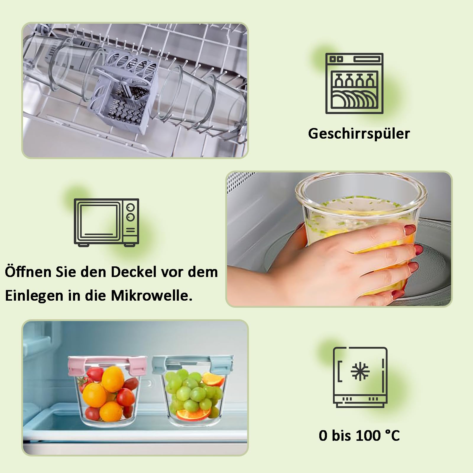 4 szklane pojemniki na zupę, 710 ml, szklane pojemniki z hermetyczną pokrywką, okrągłe szklane pojemniki na zupę, z etykietą, wysokie szkło borokrzemowe, do mycia w zmywarce, kuchenki
