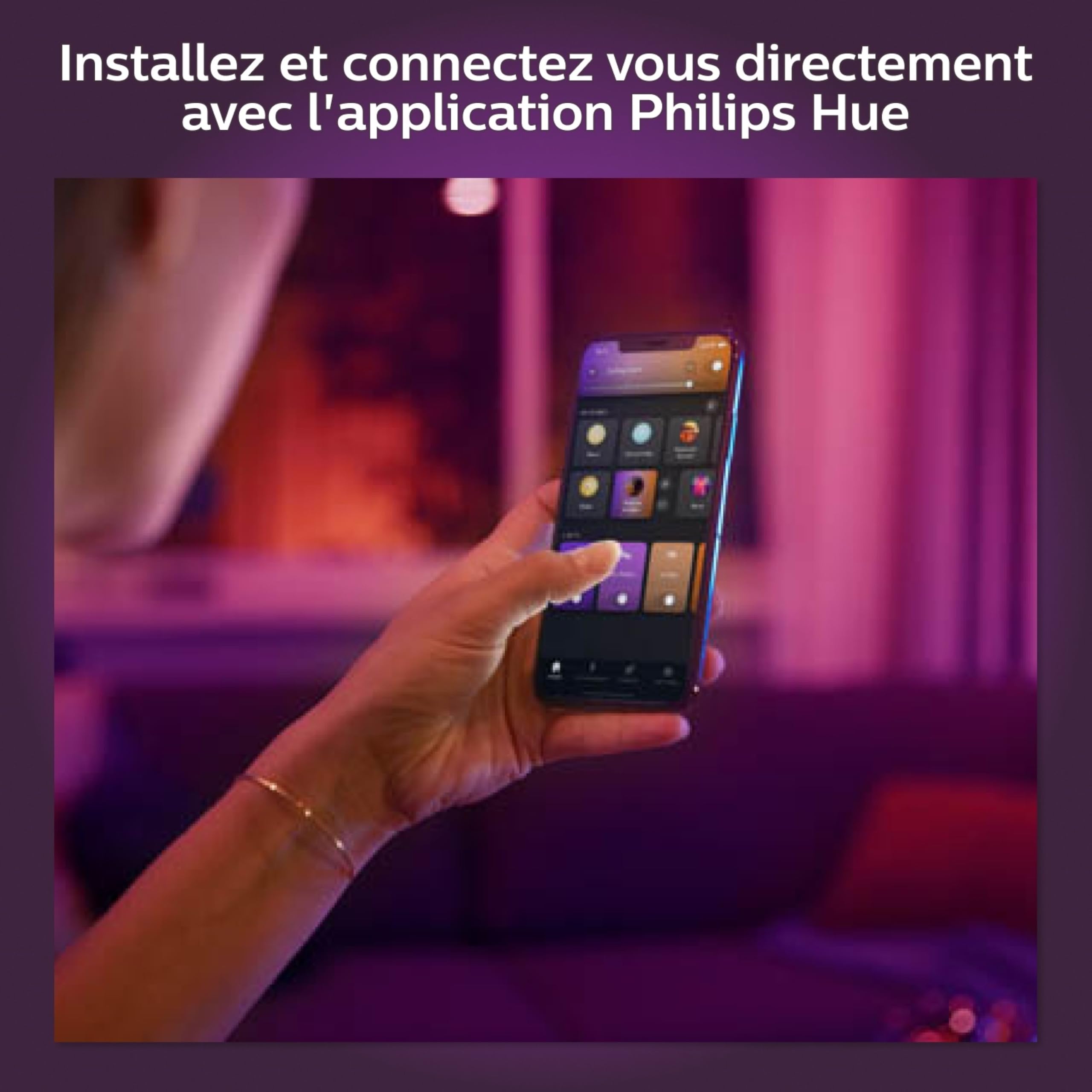 Philips Hue White and Color Ambiance, Panneau LED connecté carré SURIMU, compatible Bluetooth, Blanc, fonctionne avec Alexa, Google Assistant et Apple Homekit