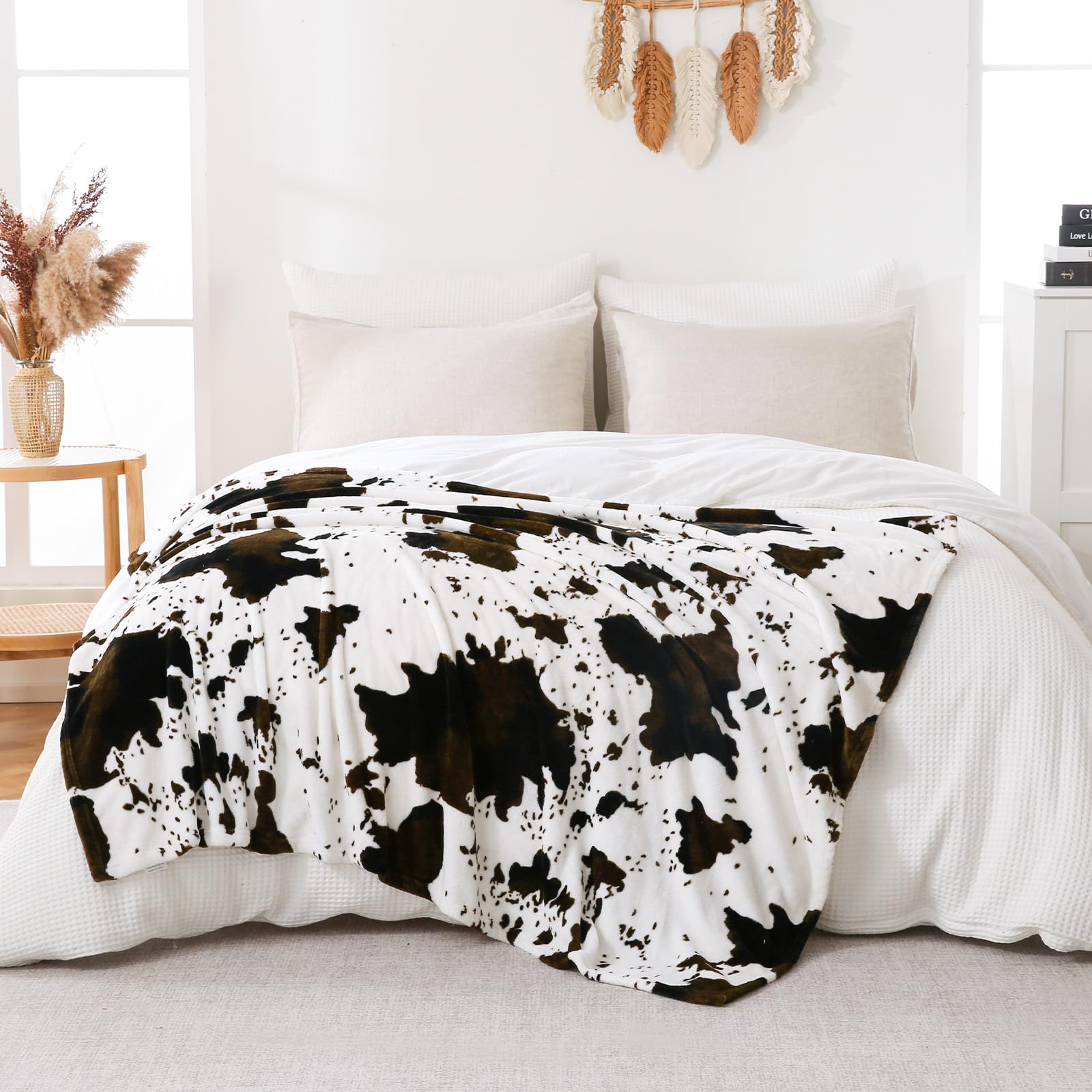 PiccoCasa Coperta In Pile Di Flanella Con Stampa Mucca - 300 G/m² - 129,5x149,9 Cm - Marrone