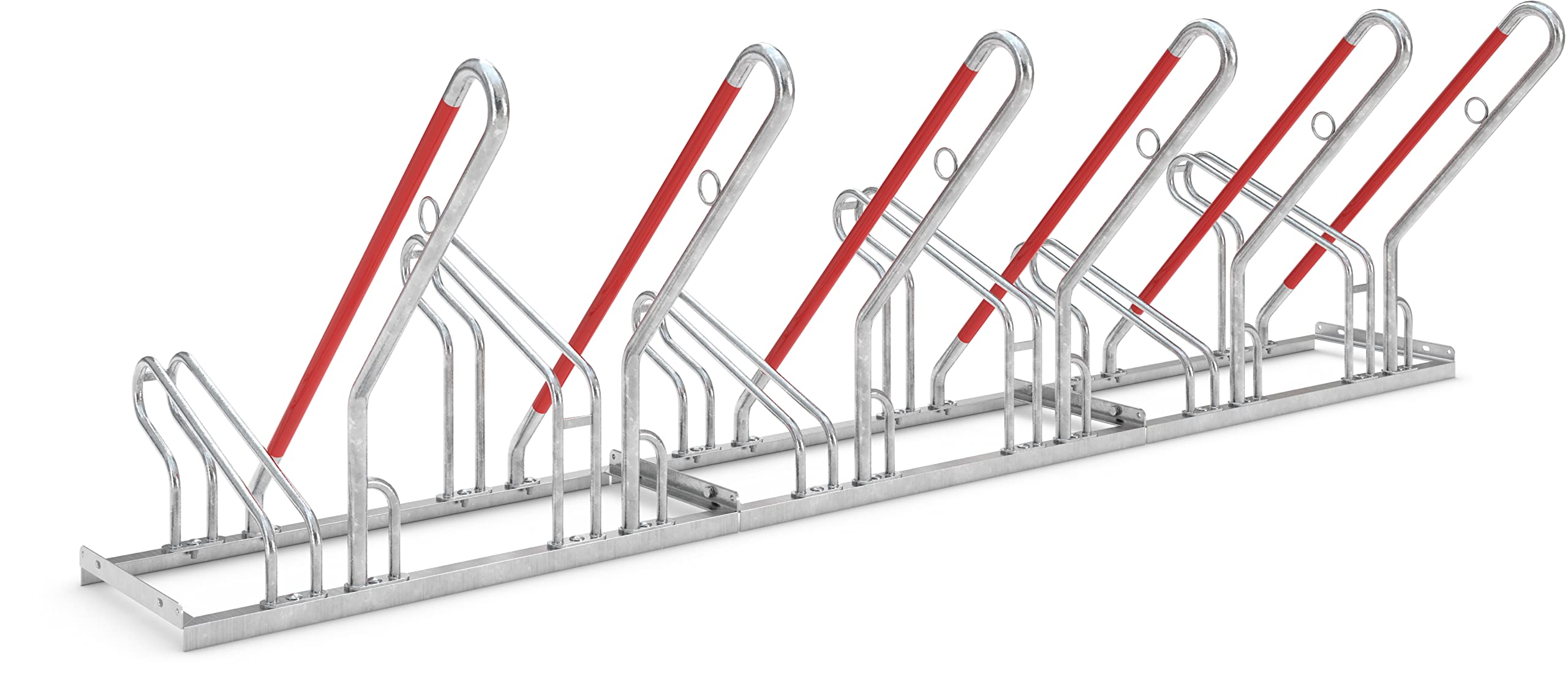 Anlehnparker 2506 XBF | Fahrradständer einseitig | für 6 extra breite Fahrräder | erweiterbar | Abwechselnde Hoch-/Tiefeinstellung | mit Anlehnbügel | Fahrradparker Bodenparker Mehrfachständer