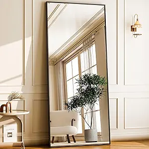 GLSLAND 68" x 24" Full Length Mirror - Rectangle Floor Mirrors Aluminum Alloy Frame Full Body Mirror for Bedroom, Living Room, Cloak Room,Black