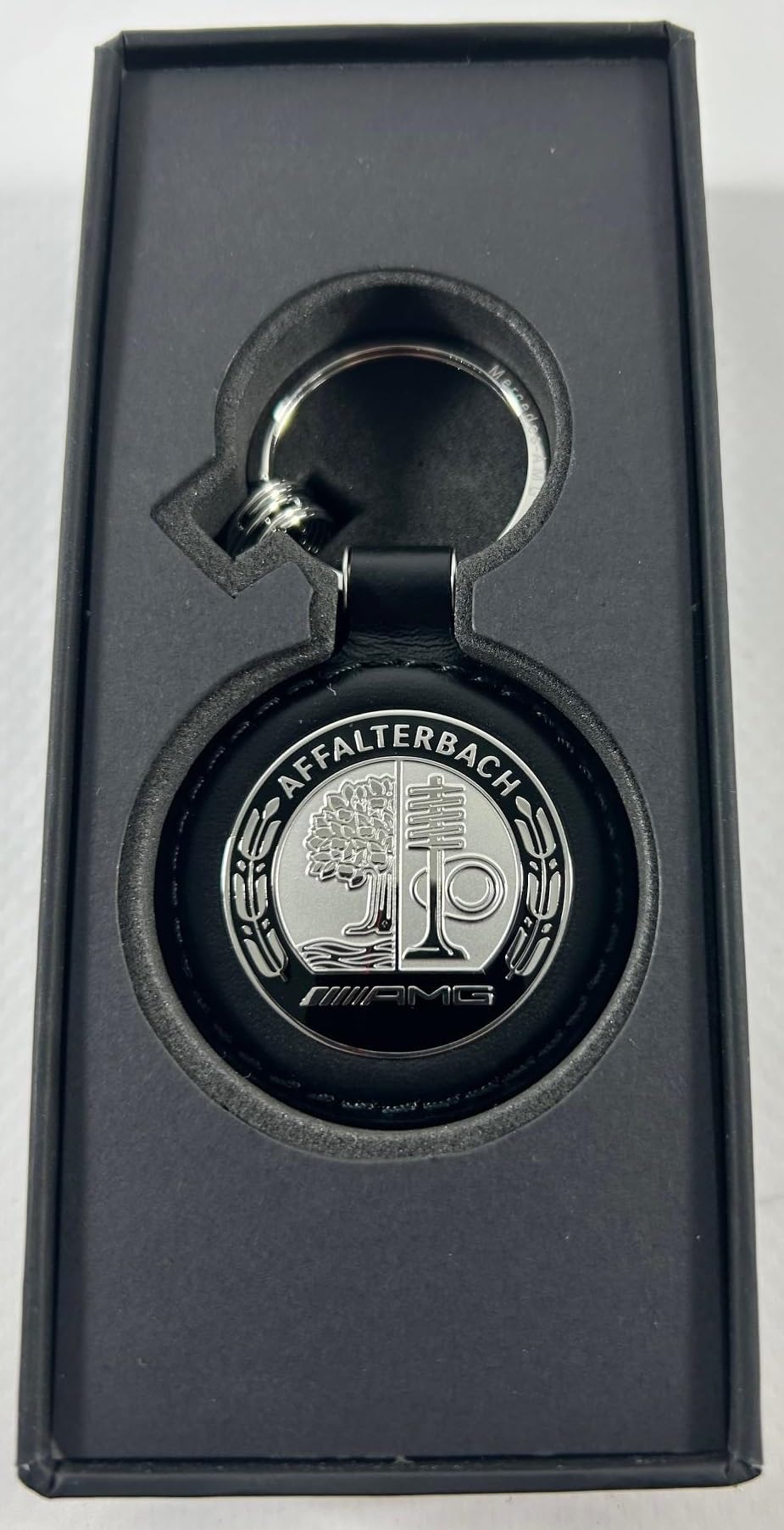 Mercedes-Benz AMG Schlüsselanhänger Affalterbach schwarz silber Edelstahl Leder