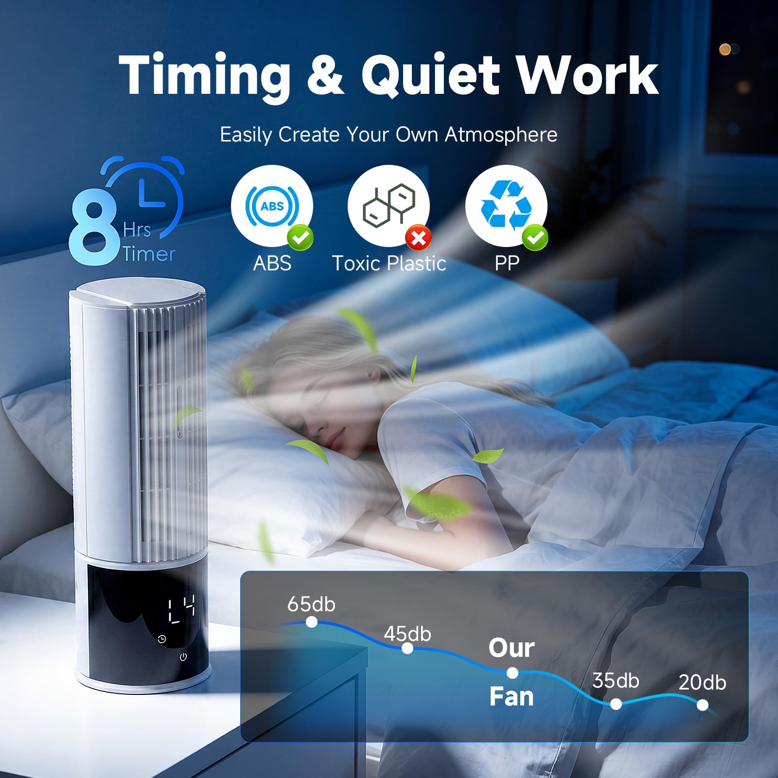 Climatiseur portable, 3 vitesses, mode tempête, oscillation 45/90°, minuterie 8h, 1 blocs réfrigérants, réservoir amovible, idéal maison, bureau et camping-cars（Blanc）