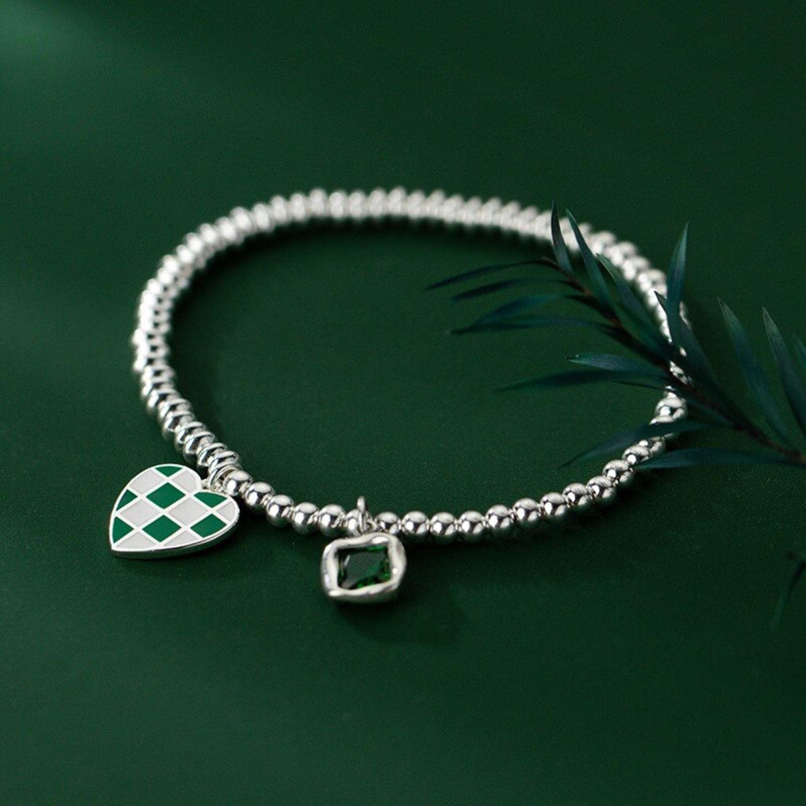 Pulsera De Plata De Ley 925 Auténtica con Forma De Corazón Y Circonita Cúbica Verde para Mujer, Joyería Fina De Moda para Fiesta De Boda