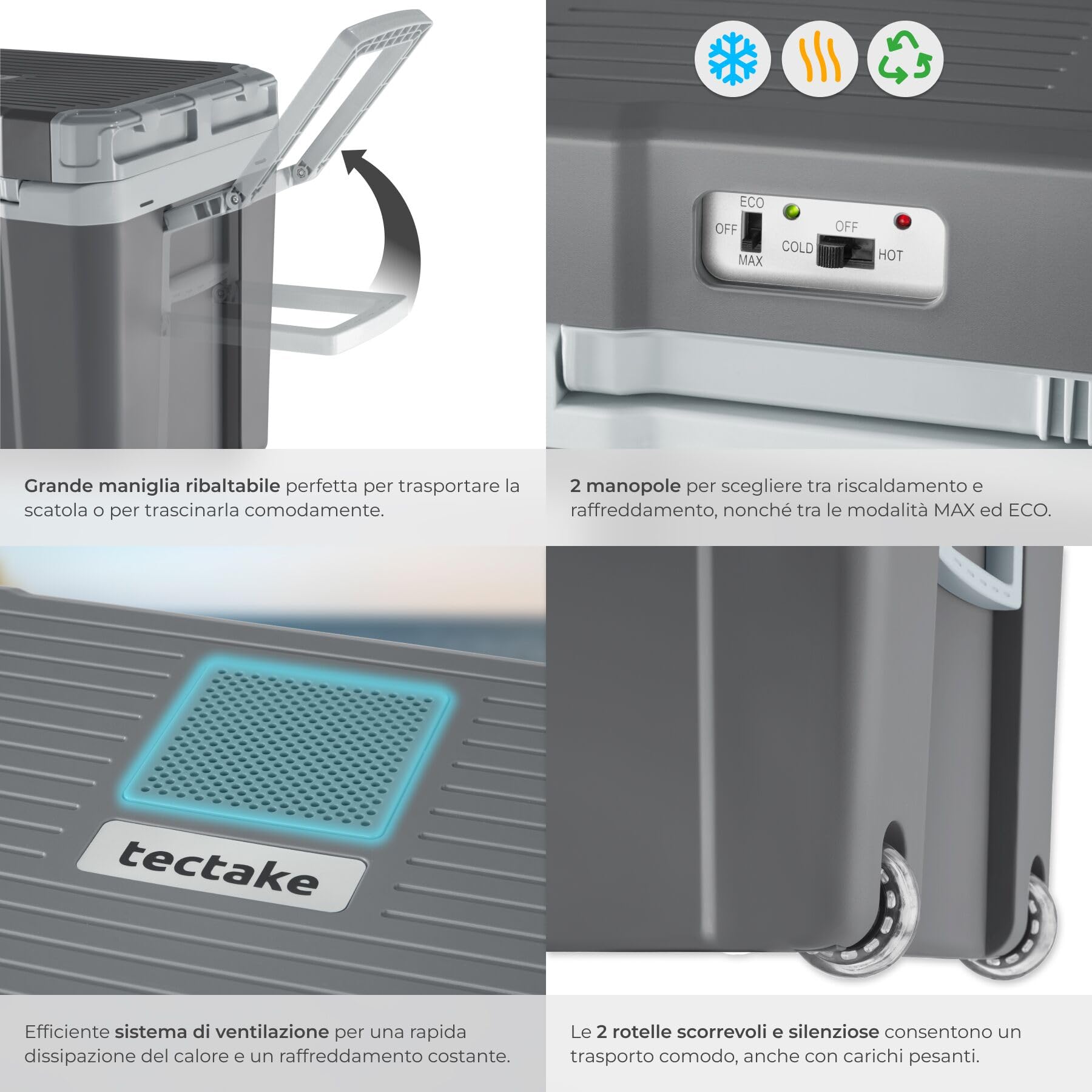 tectake® Frigorifero Portatile 35 L 2in1 Freddo Caldo per Auto e Casa ECO Mode