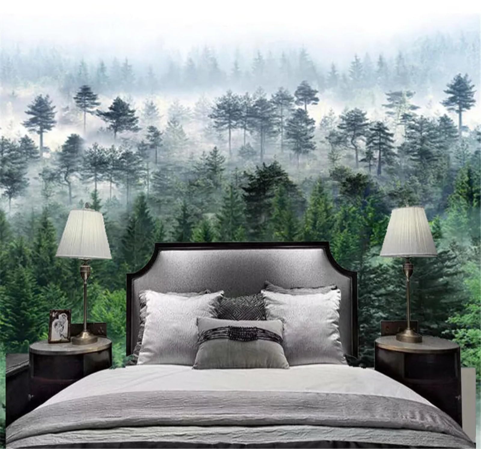 Tzxztt 250Cm×170Cm(B×H) Fresh Green Pine Forest Mist Scenery Modern 3D Wallpaper Premium Textured Silk Neutral Tones Material Ideal For Living Room Bedroom-250Cm×170Cm