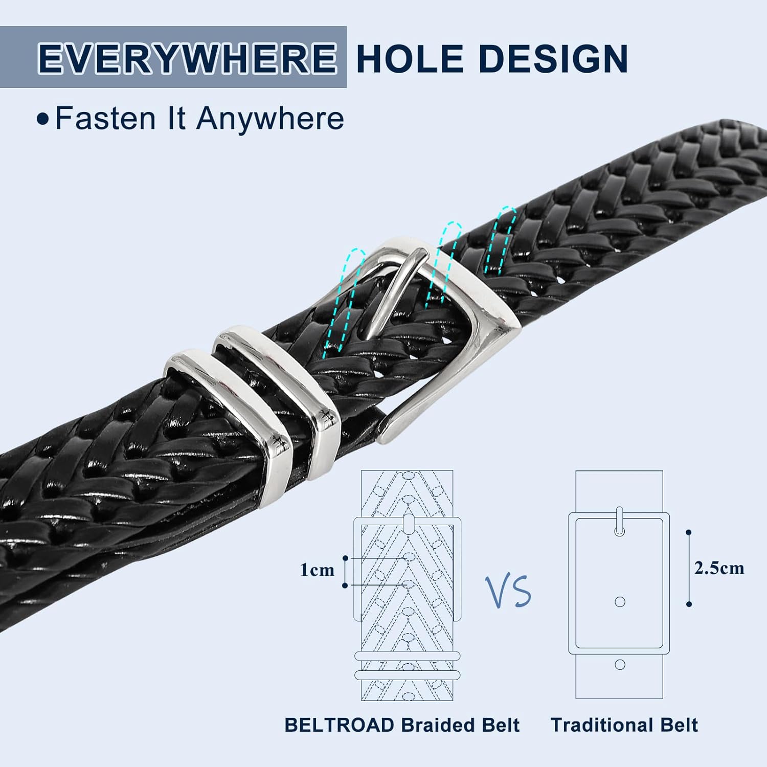 BELTROAD Braided Leather Belt for Men Casual Jeans Golf, Men's Leather Woven Alloy Buckle Hand Braided Belts Gift for Men - Image 3