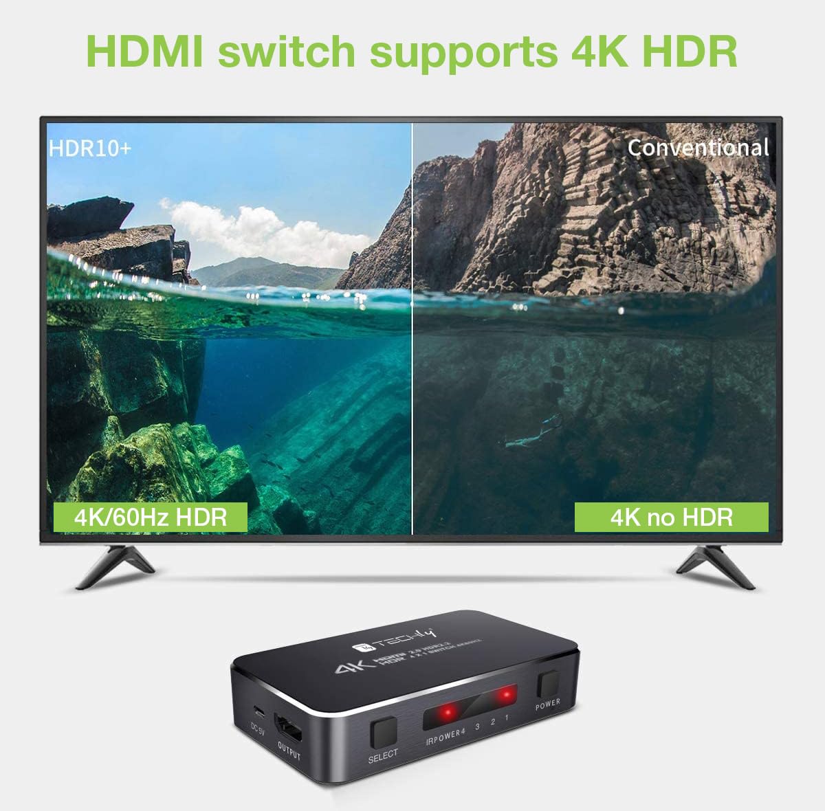Techly 367171 - Conmutador HDMI 2.0b 3 in 1out 4K HDR HDCP2.2 con Mando a Distancia Negro