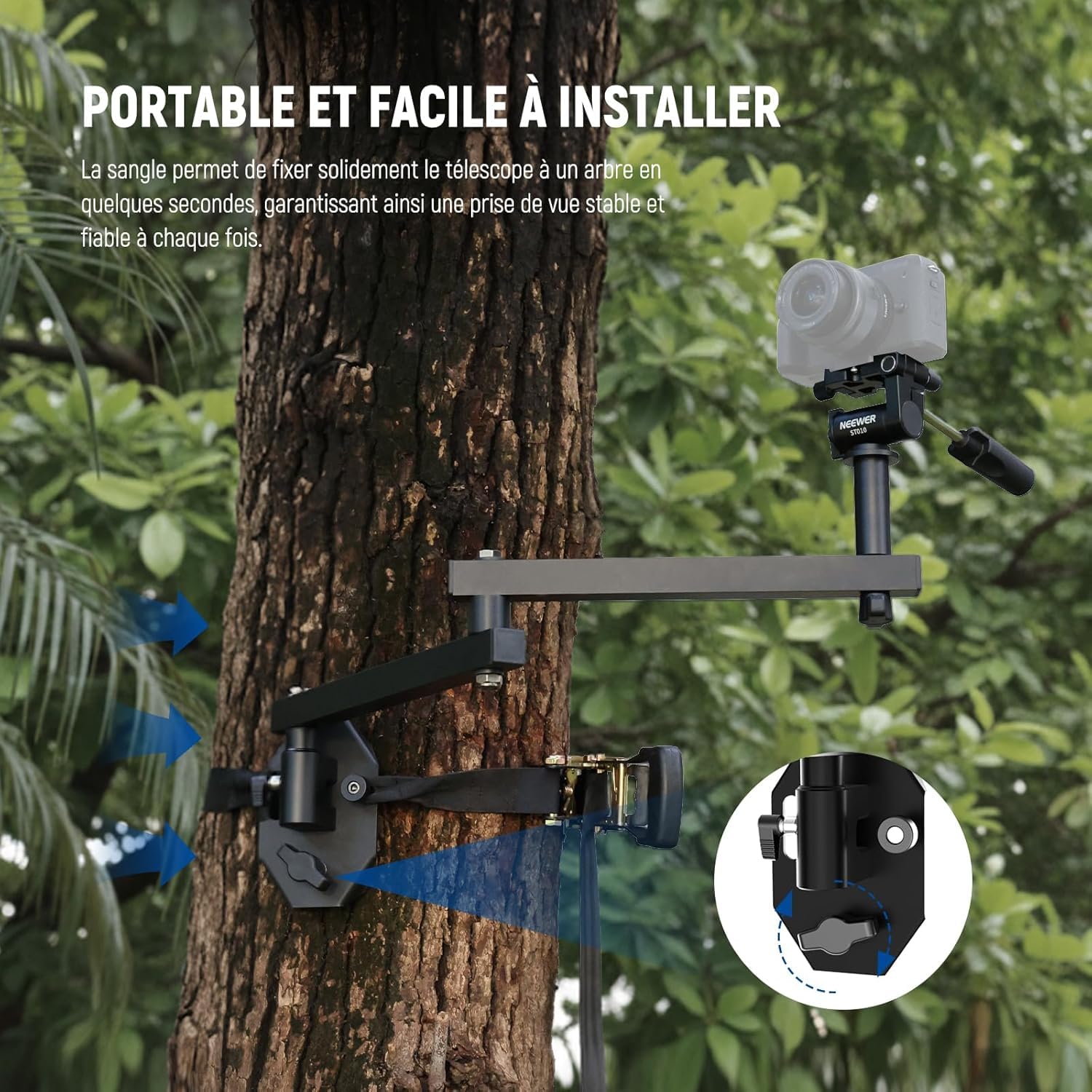 NEEWER 61cm Magic Arm pour Caméra Chasse Extérieure,Plus de 5 Joints Silencieux,Support d'arbre Léger en Aluminium avec Niveau à Bulle,Poignée Ergonomique,Sangle pour Filmer des Animalières,ST010