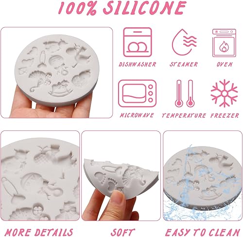 Miniatura 3 de Molde de silicona para baby shower, moldes de fondant con diseño de artículos de bebé, juego de 2, gris