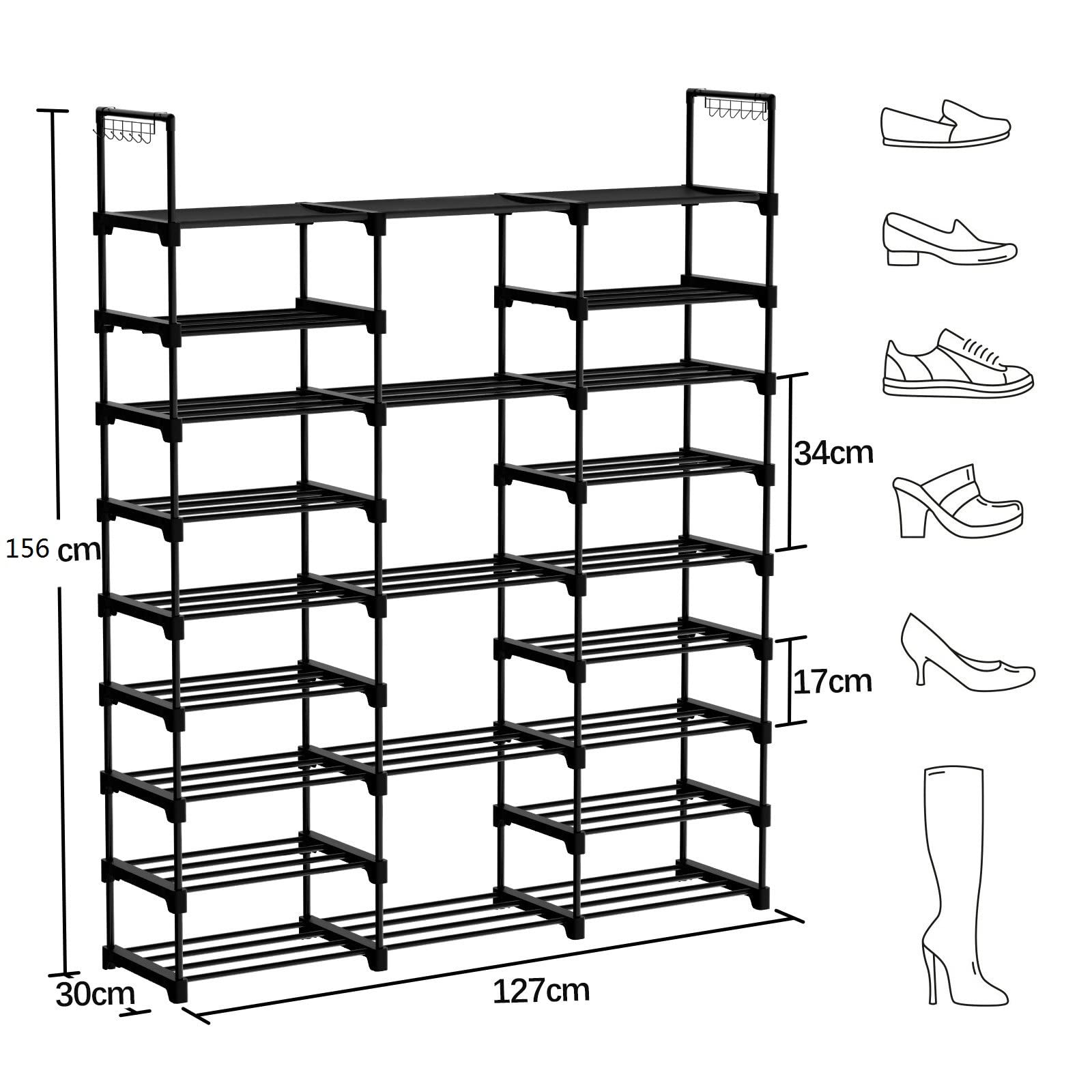 Étagère à Chaussures 3 Niveaux En Métal - Design Compact 50x42x18cm | Rangement Entrée, Placard | Noir Ou Blanc