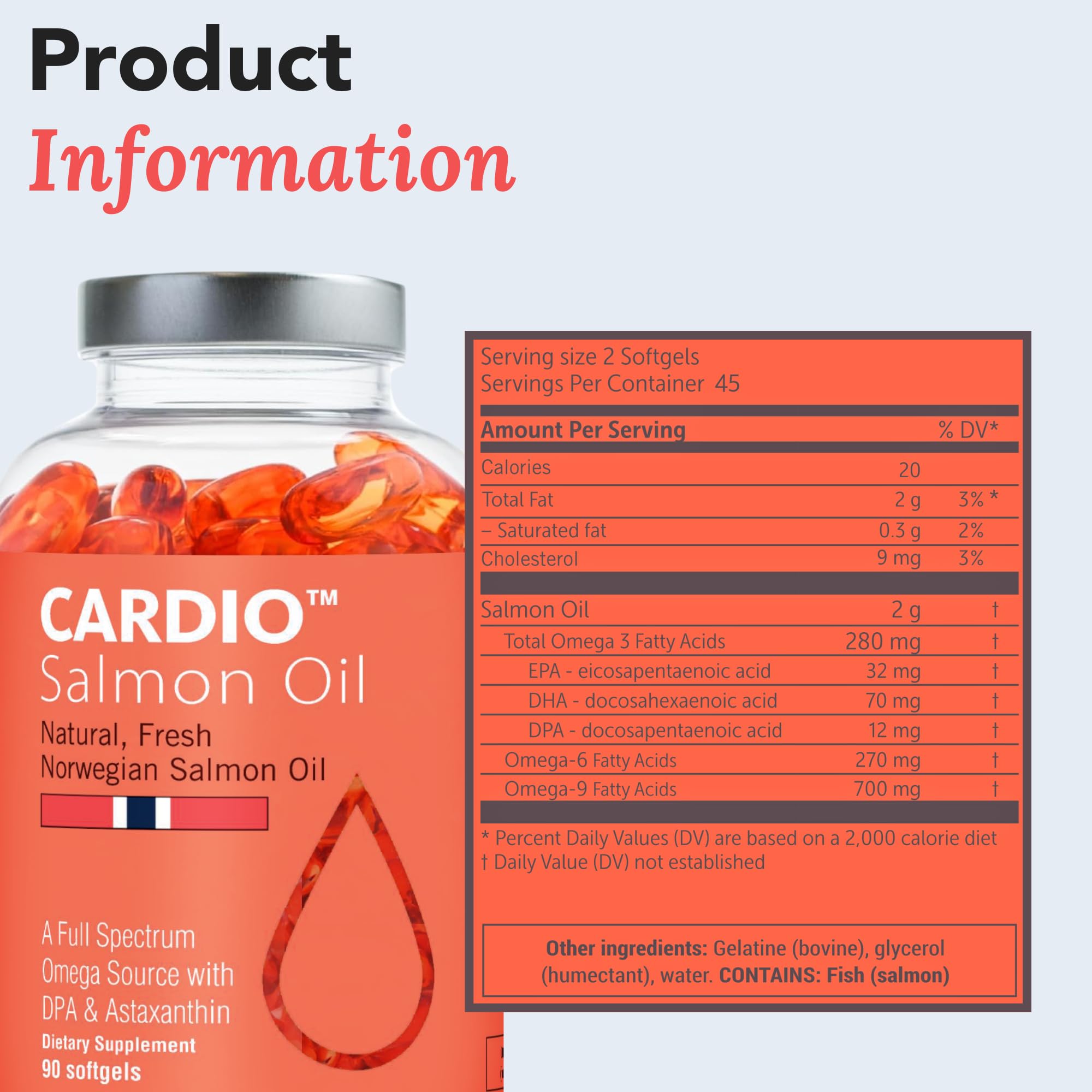 Cardio Omega 3 Fish Oil - 1000mg, Norwegian Salmon Oil with EPA, DHA, DPA & Astaxanthin, No Fishy Aftertaste, Fatty Acids Supplement - 90 Capsules — Amazon image 6
