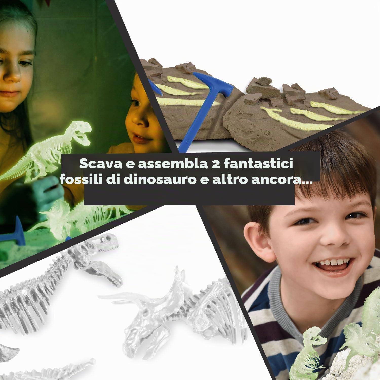 Science4you Kit Dinosauri 2 in 1 - Fossili da Scavare che si Illuminan al Buio di 2 Dinosauri: T Rex e Triceratopo, Scheletro Dinosauro, Giocattoli per Bambini 6 7 8 9+ Anni