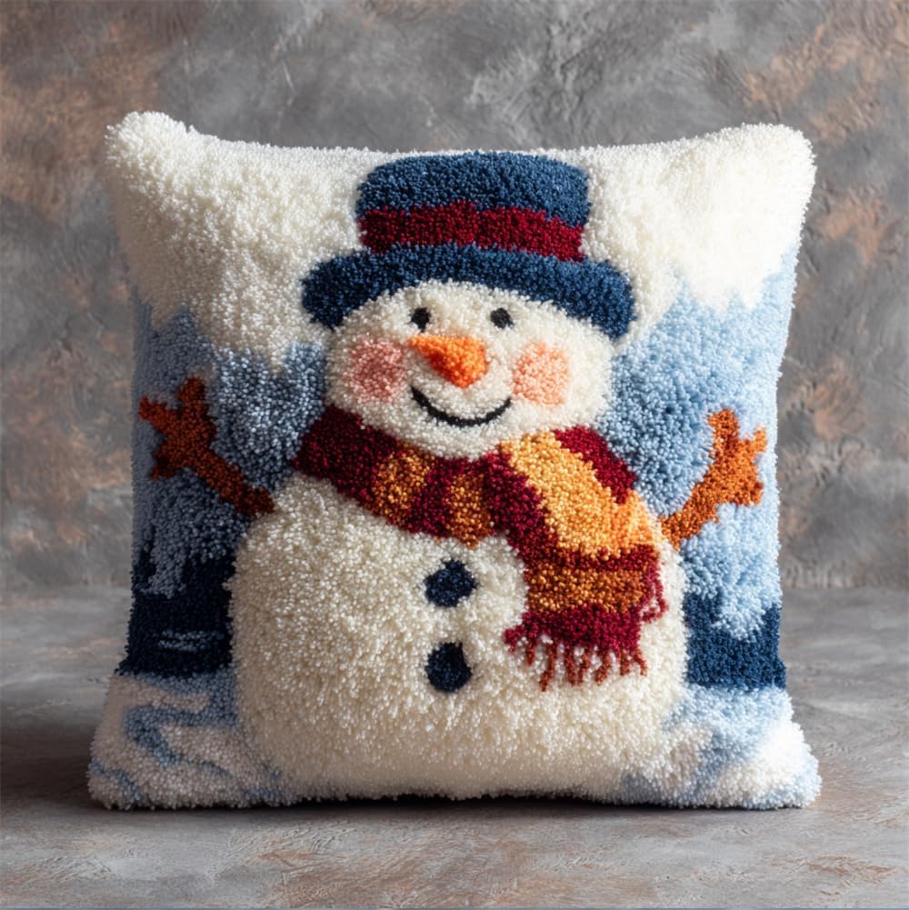 FWRTYCB Latch Hook Kits for Adults Snowman Latch Hook Pillow Cushion Case