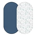 Muslin Bassinet Fitted Sheets, 2 Pack for Baby Boy and Girl, Soft Breathable Baby Pad/Mattress Sheet, Fit for Hourglass Oval and Rectangle Bassinet Mattress (Blue Deer)